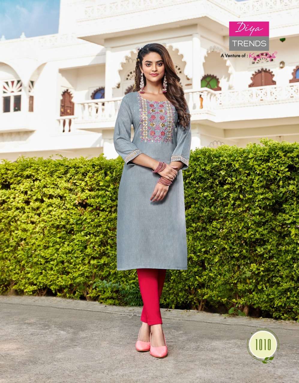 DIYA TRENDS LAUNCHED FASHION BIRD VOL-1 KAJAL STYLE RAYON LINEN EMBROIDERY KURTI ON WHOLESALE