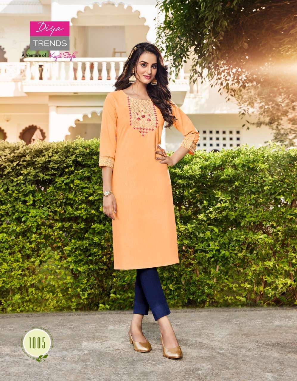 DIYA TRENDS LAUNCHED FASHION BIRD VOL-1 KAJAL STYLE RAYON LINEN EMBROIDERY KURTI ON WHOLESALE