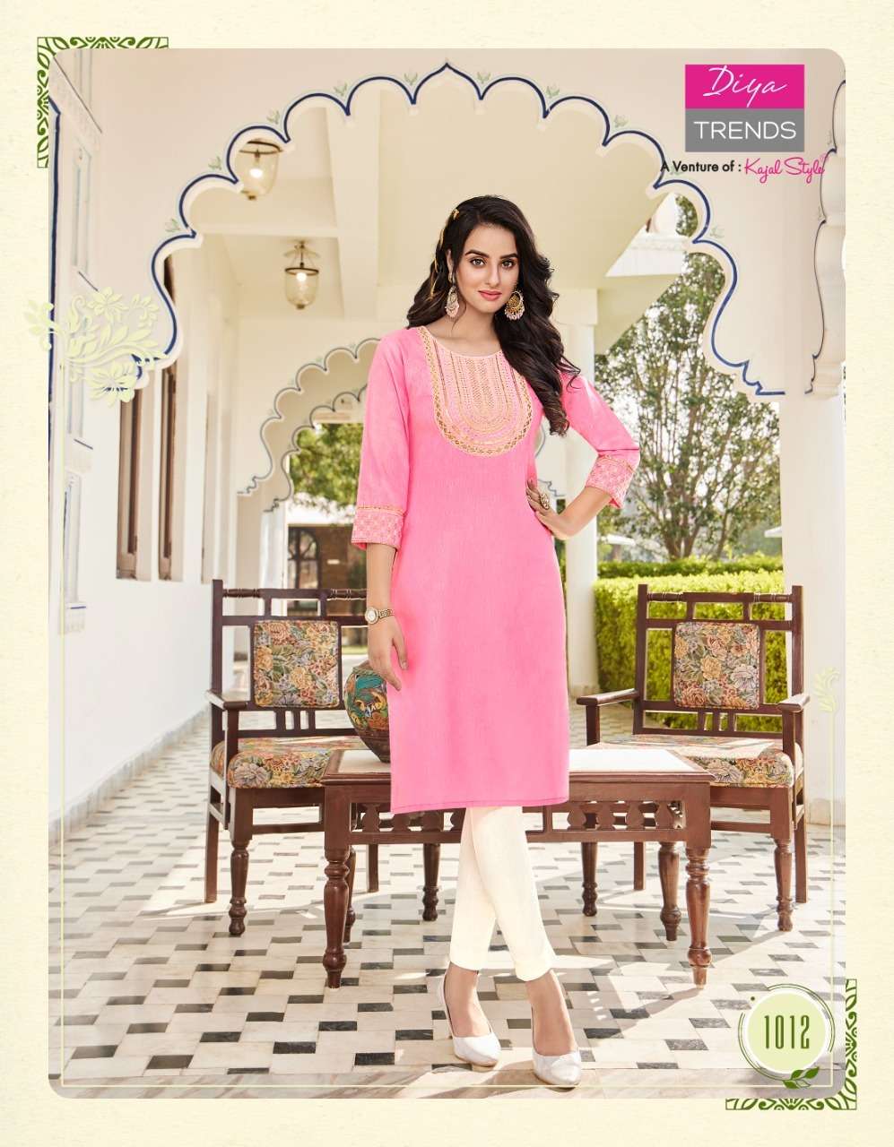 DIYA TRENDS LAUNCHED FASHION BIRD VOL-1 KAJAL STYLE RAYON LINEN EMBROIDERY KURTI ON WHOLESALE