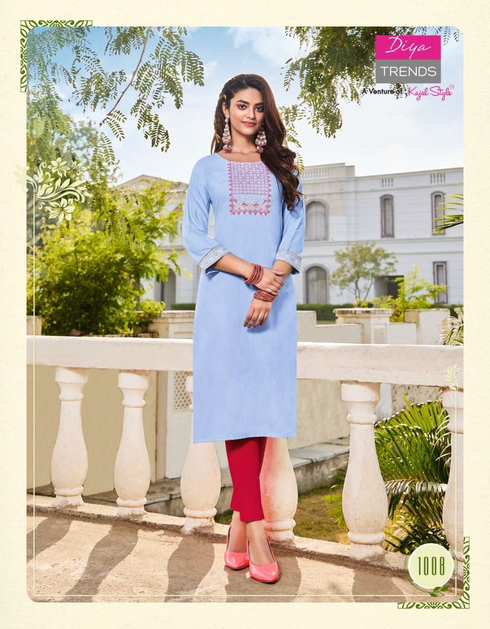 DIYA TRENDS LAUNCHED FASHION BIRD VOL-1 KAJAL STYLE RAYON LINEN EMBROIDERY KURTI ON WHOLESALE