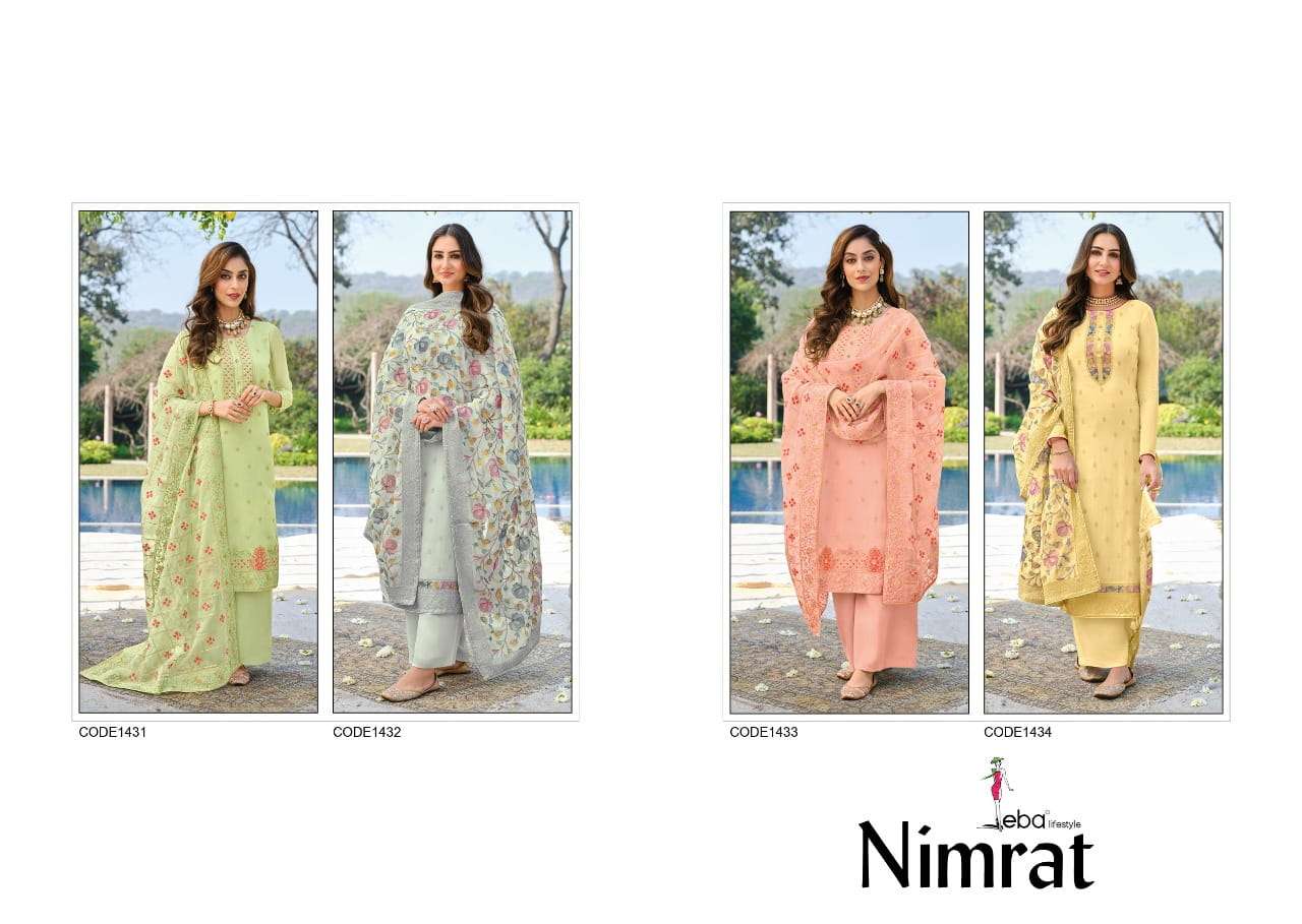 Eba Lifestyle Present Nimrat Designer Dress In Pure Viscose Organza With Heavy Embroidery Work On Wholesale