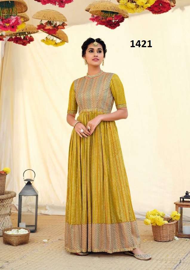 Eba Lifestyle Present Prime Rose 6 Ready Made Ethenic Gown With Heavy Embroidery On Wholesale Single Available 