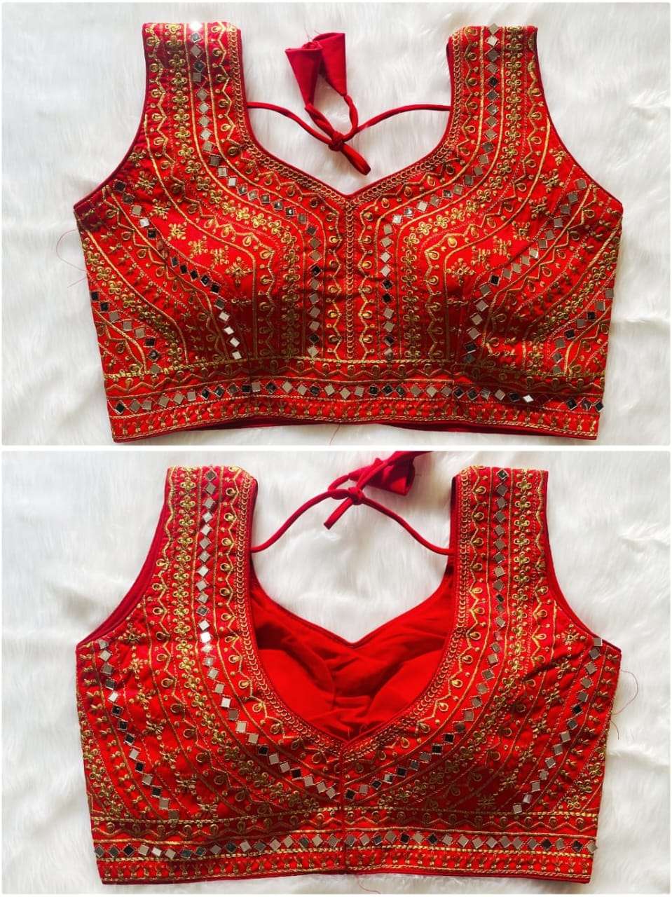 FAB02MIROR Present Real Mirror Blouse  Heavy Thread, Zari And Sequence Work And Real Mirror Hand Work On Wholesale