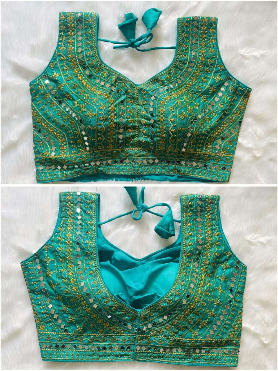 FAB02MIROR Present Real Mirror Blouse  Heavy Thread, Zari And Sequence Work And Real Mirror Hand Work On Wholesale
