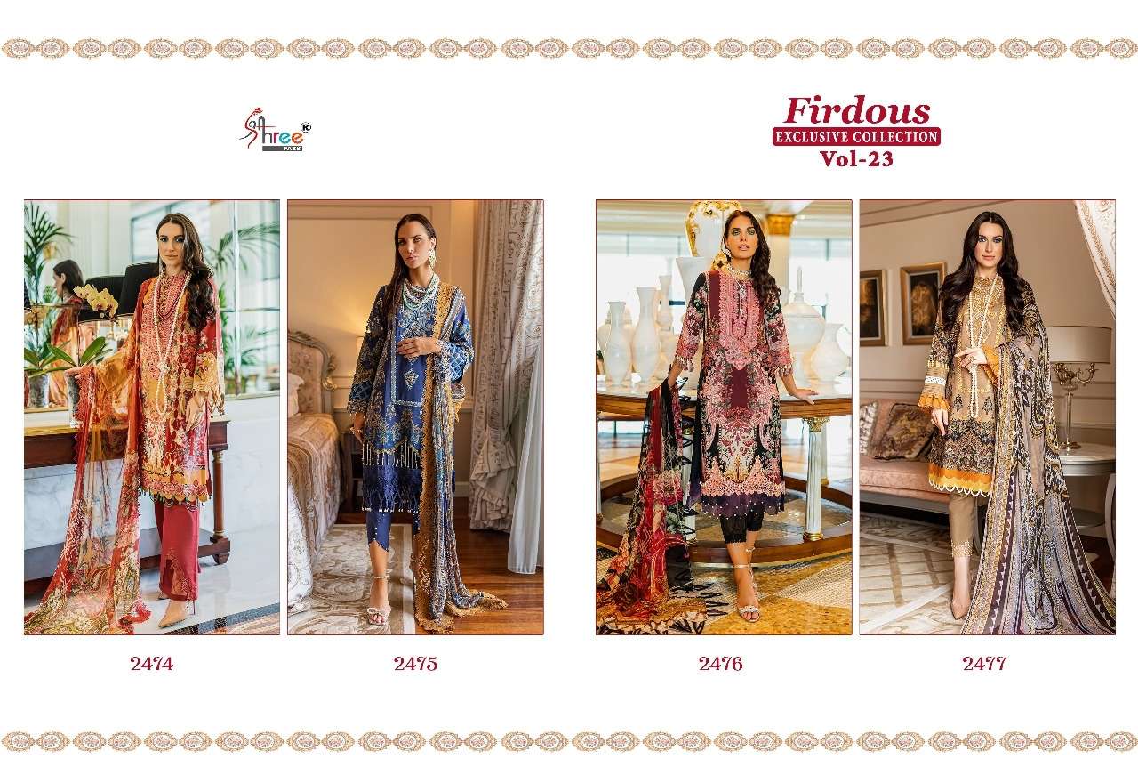 FIRDOUS PRESENT EXCLUSIVE COLLECTION VOL-23  TOP PURE COTTON PRINT WITH EXCLUSIVE EMBROIDERY ON WHOLESALE