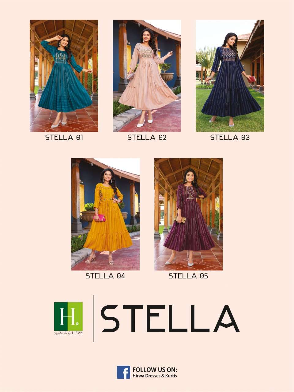 Hirwa Stella Rayon Heavy Embroidery Designer Kurti  Collection