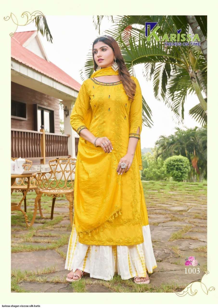 KARISSA PRESENT SHAGUN  PURE VISCOSE SILK LUCKNOWI SHARARA WITH THREAD WORK ON WHOLESALE