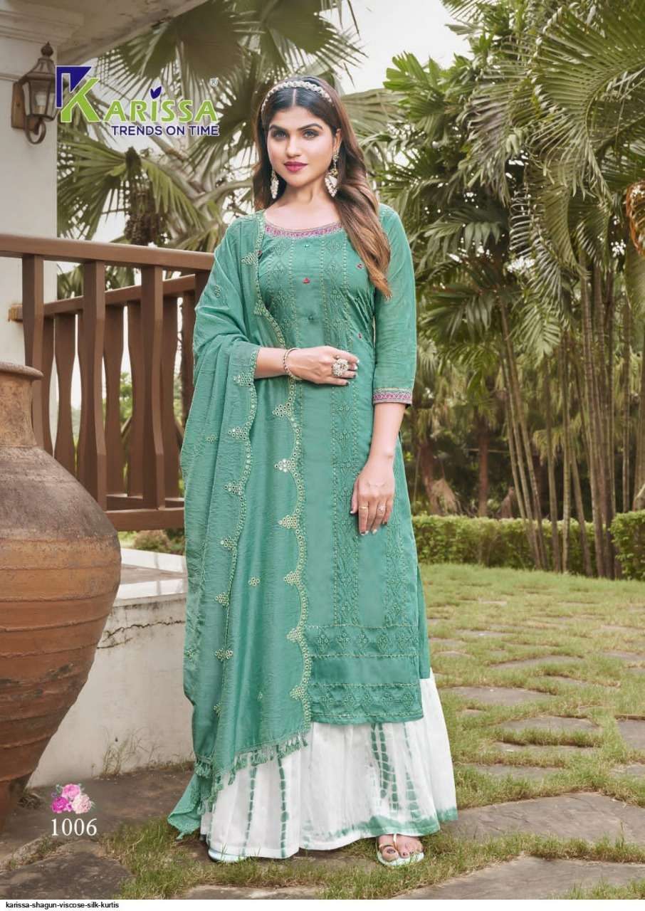 KARISSA PRESENT SHAGUN  PURE VISCOSE SILK LUCKNOWI SHARARA WITH THREAD WORK ON WHOLESALE