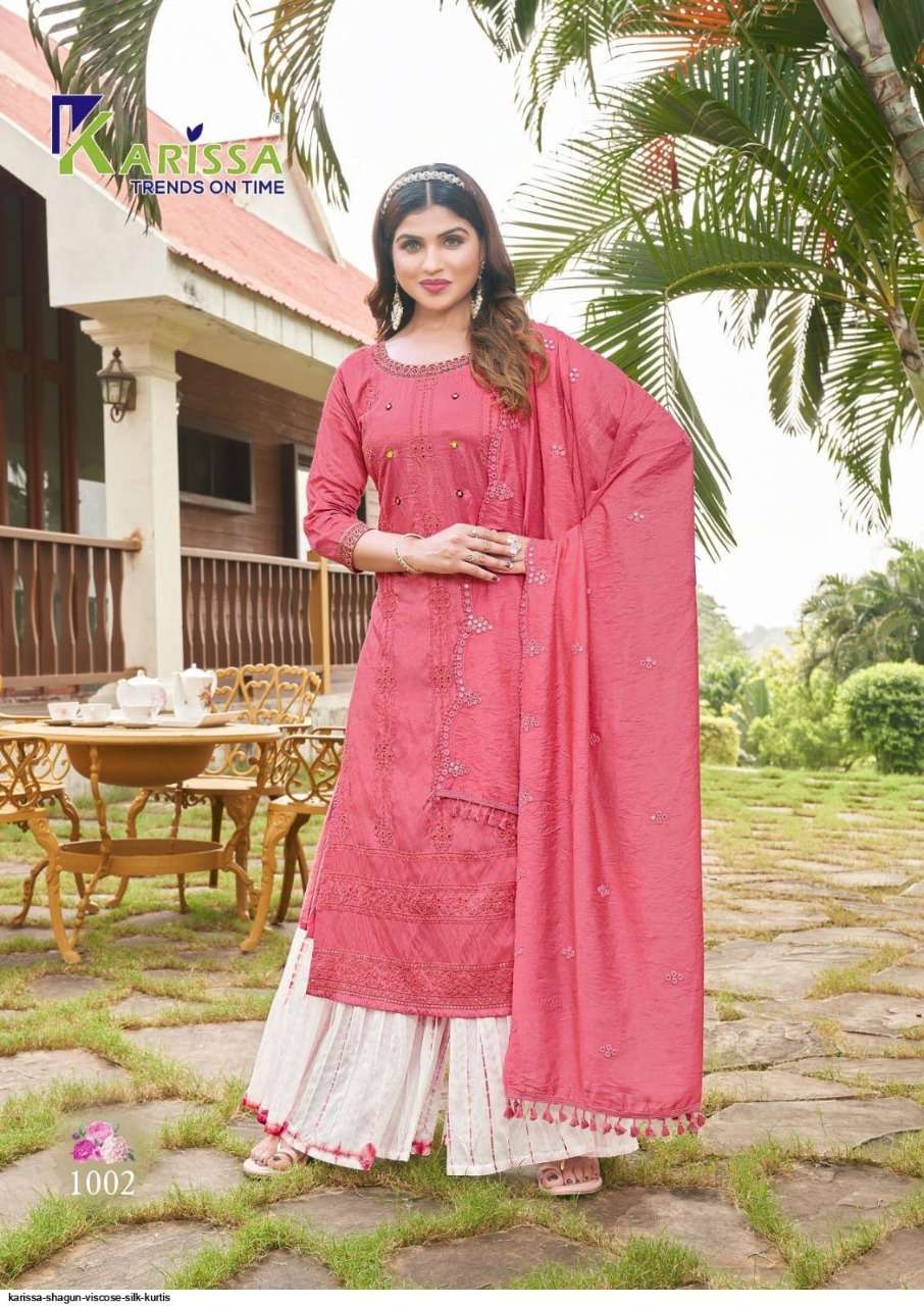 KARISSA PRESENT SHAGUN  PURE VISCOSE SILK LUCKNOWI SHARARA WITH THREAD WORK ON WHOLESALE