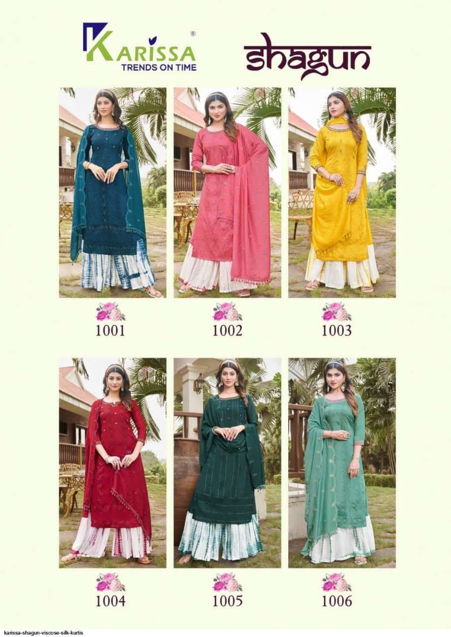 KARISSA PRESENT SHAGUN  PURE VISCOSE SILK LUCKNOWI SHARARA WITH THREAD WORK ON WHOLESALE