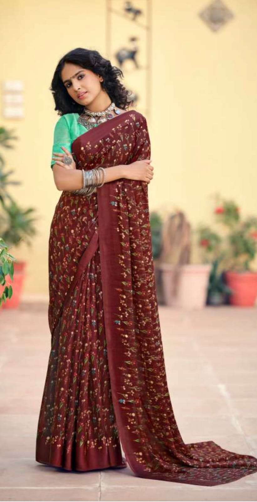 KASHVI PRESENT FANCY WEGHTLESS GEORGET DIGITAL PRINT WITH FANCY SATIN PATTA BORDER  WITH BLOUSE ON WHOLESALE 