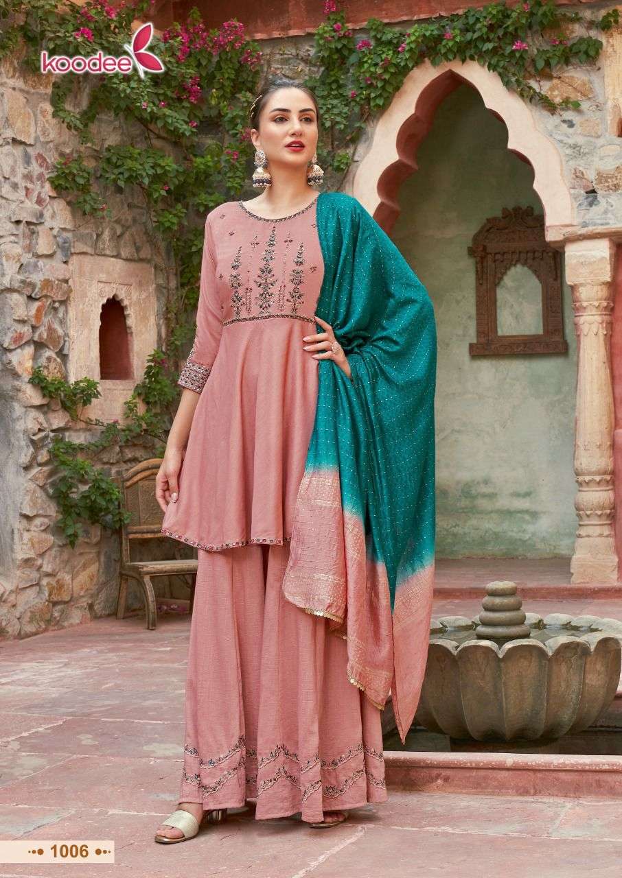 KOODEE Gulabo-3 Launch New Concept Heavy Look Rich Embroidery With Peplum Kurti On fabulous Colors With Dupatta