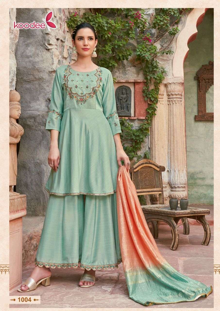 KOODEE Gulabo-3 Launch New Concept Heavy Look Rich Embroidery With Peplum Kurti On fabulous Colors With Dupatta