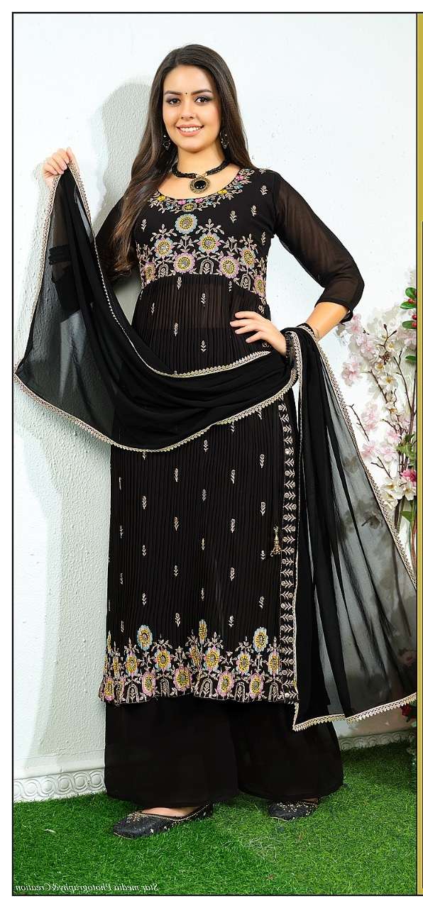 Maria Present New Design In Nayra Cut Kurti Plazzo On Pure Georgette With Four Side Lace On Dupatta on Wholesale   
