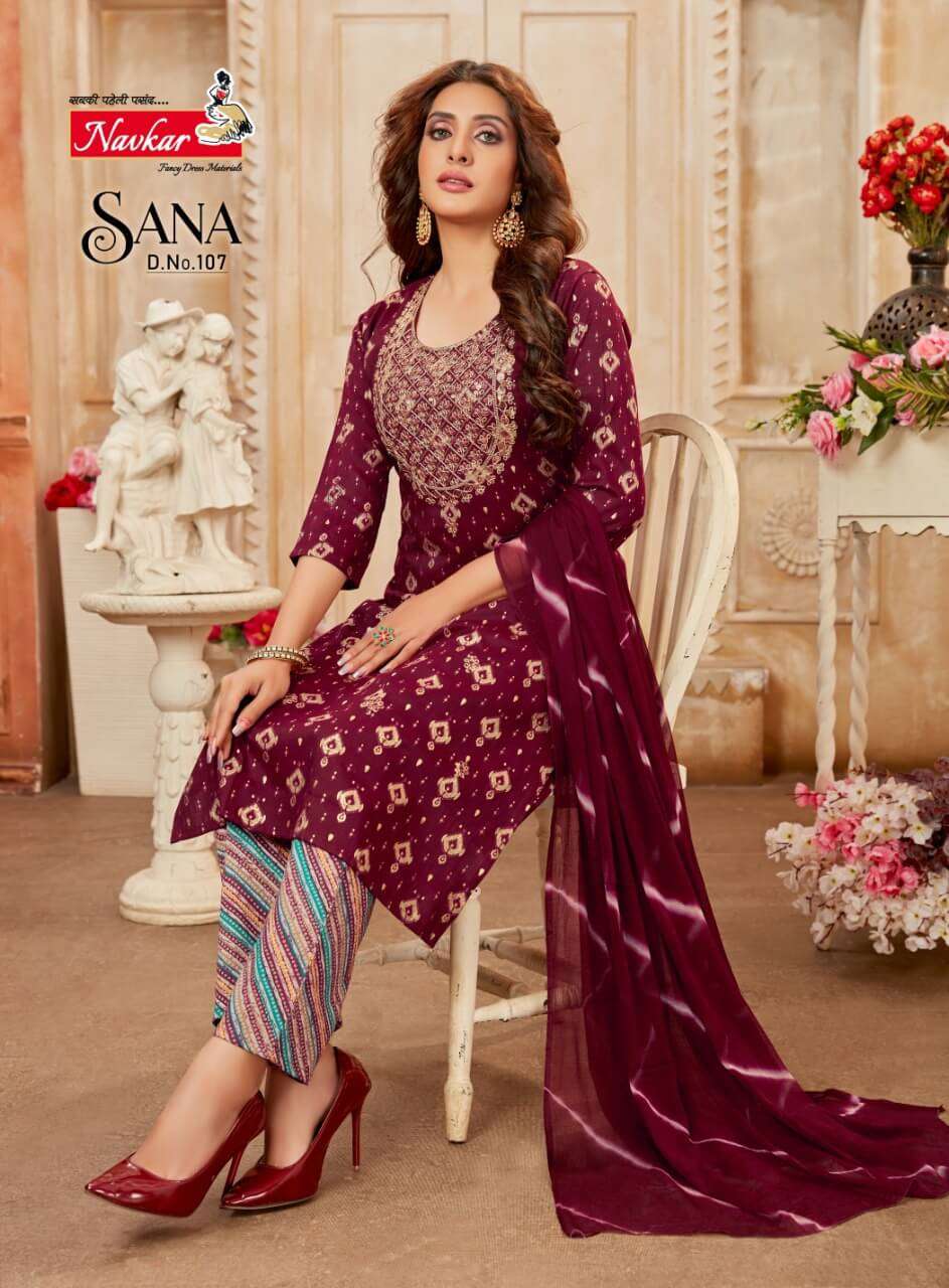 Navkar Sana Fancy Kurti With Bottom Dupatta Collection On Wholesale