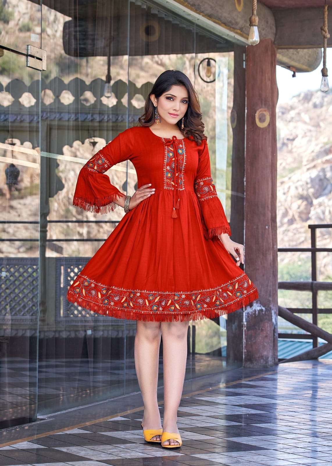 OSSM PRESENT CHERRY REYON  HEAVY EMBROIDRY WORK WITH LACE ON WHOLESALE 