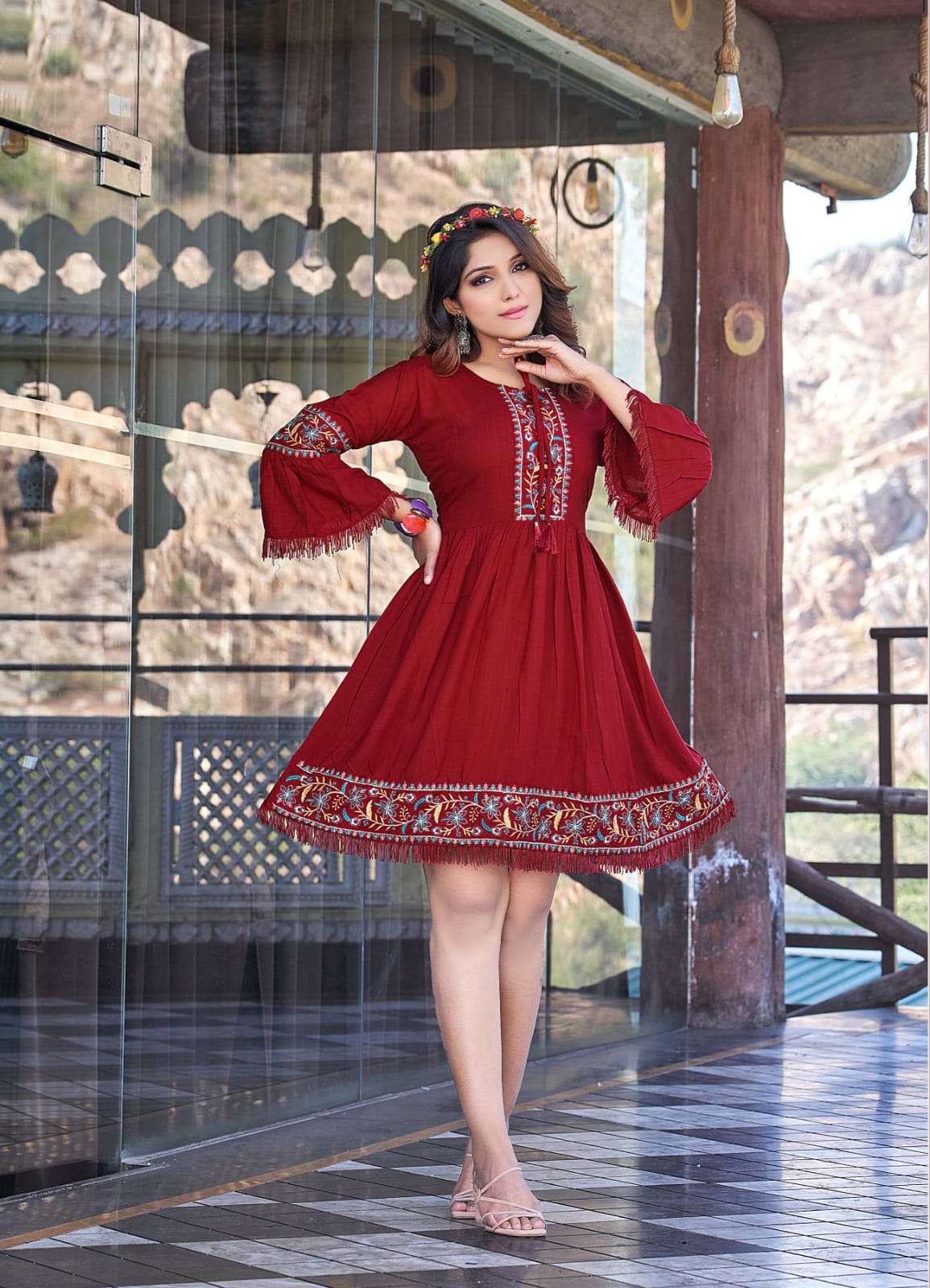 OSSM PRESENT CHERRY REYON  HEAVY EMBROIDRY WORK WITH LACE ON WHOLESALE 