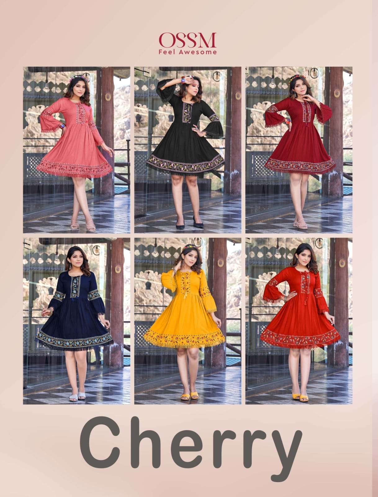 OSSM PRESENT CHERRY REYON  HEAVY EMBROIDRY WORK WITH LACE ON WHOLESALE 