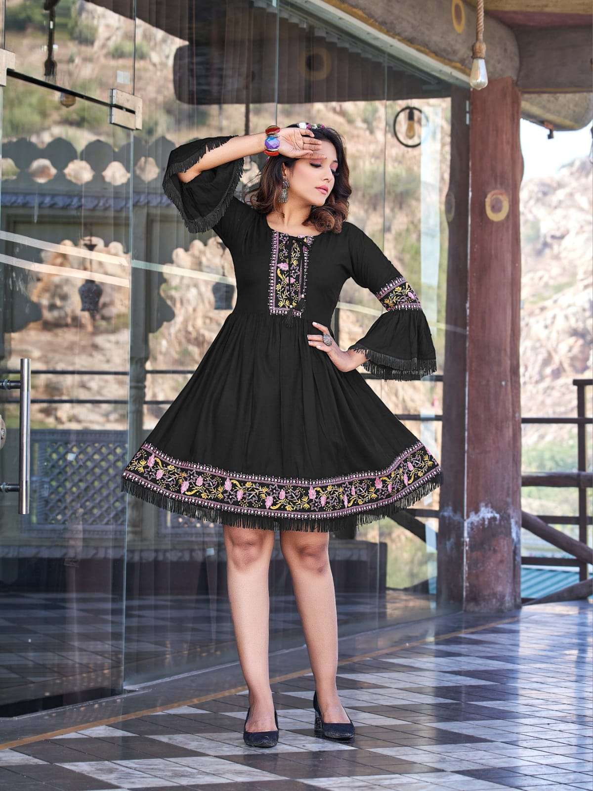 OSSM PRESENT CHERRY REYON  HEAVY EMBROIDRY WORK WITH LACE ON WHOLESALE 