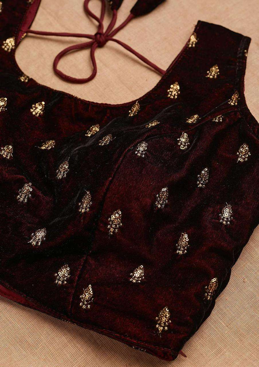 Pearl Fashion Present Pure velvete blouse with beautiful golden jari On Wholesale