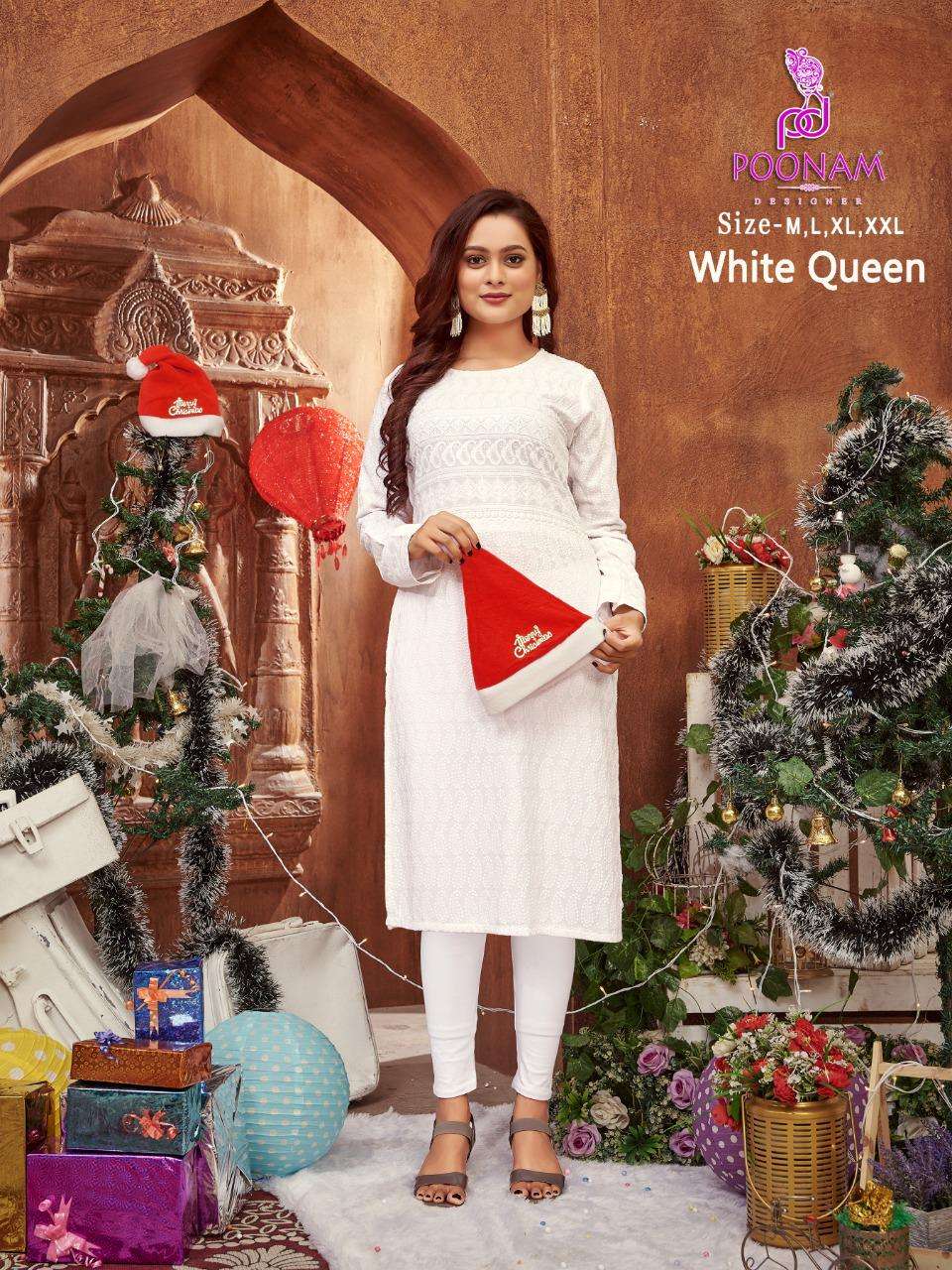 POONAM LAUNCHING WHITE QUEEN CHIKAN WORK KURTI