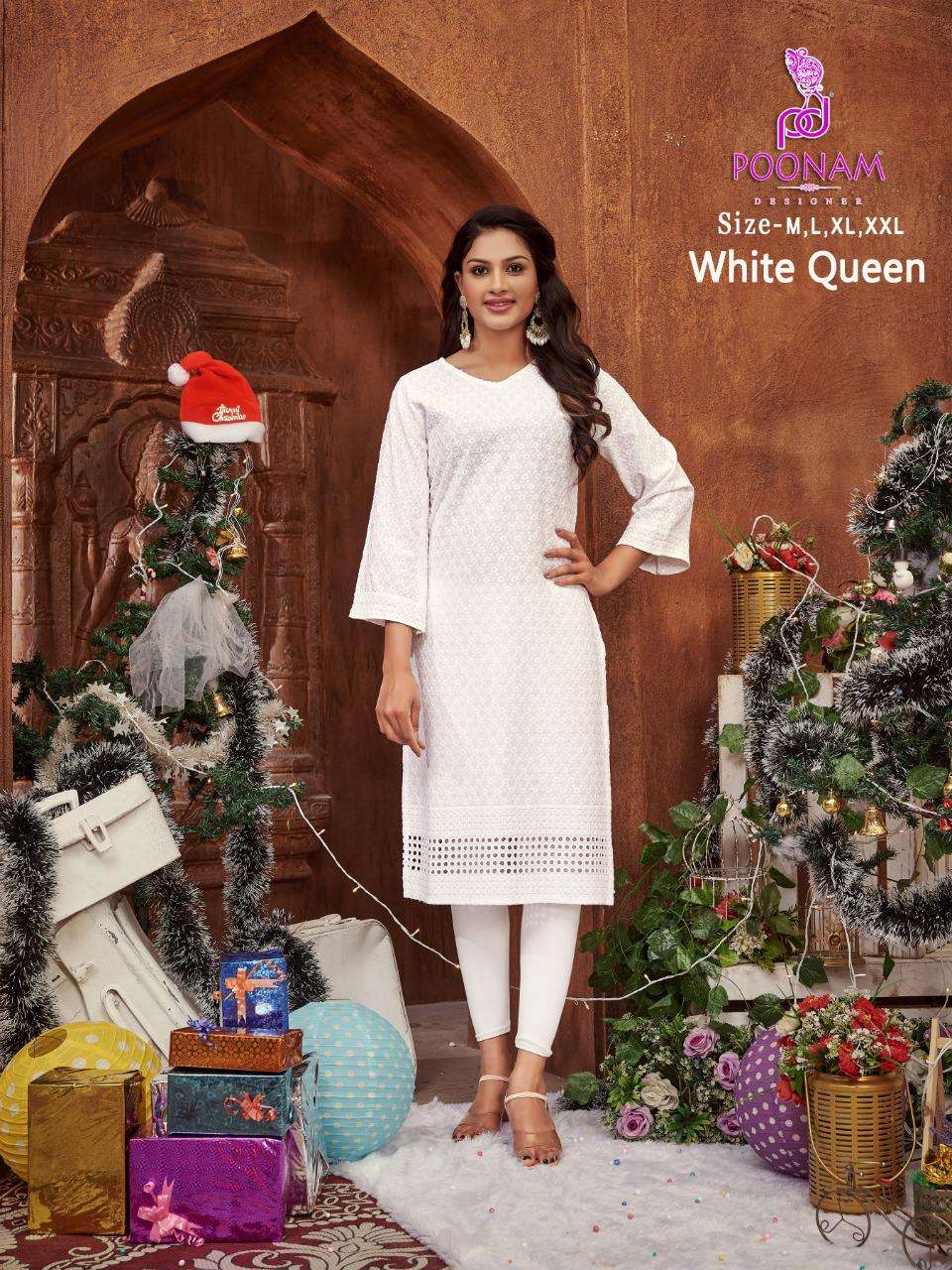 POONAM LAUNCHING WHITE QUEEN CHIKAN WORK KURTI