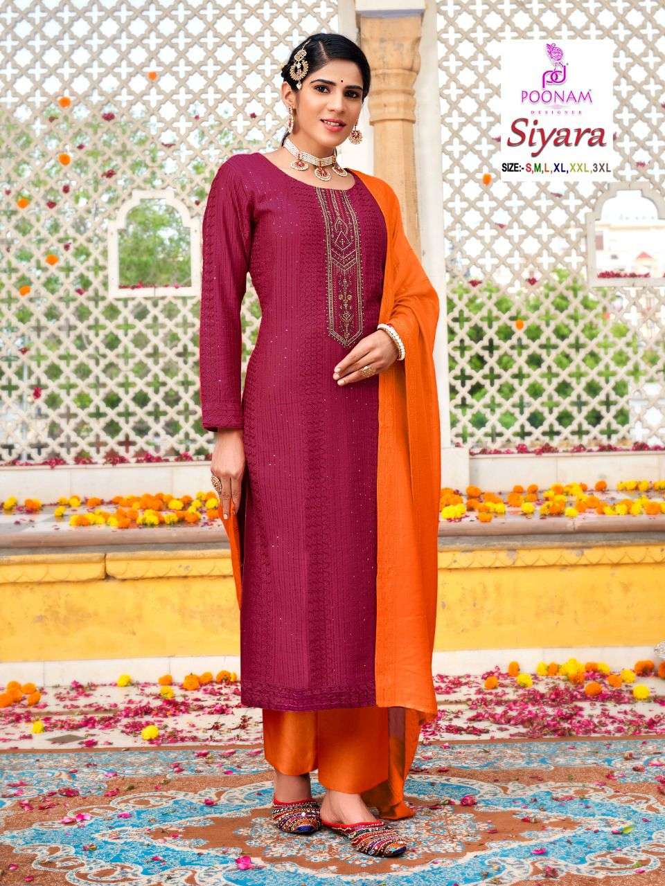 Poonam Present Siyara Heavy  Kurti Pant With Duptta Embroidery Work On Wholesale