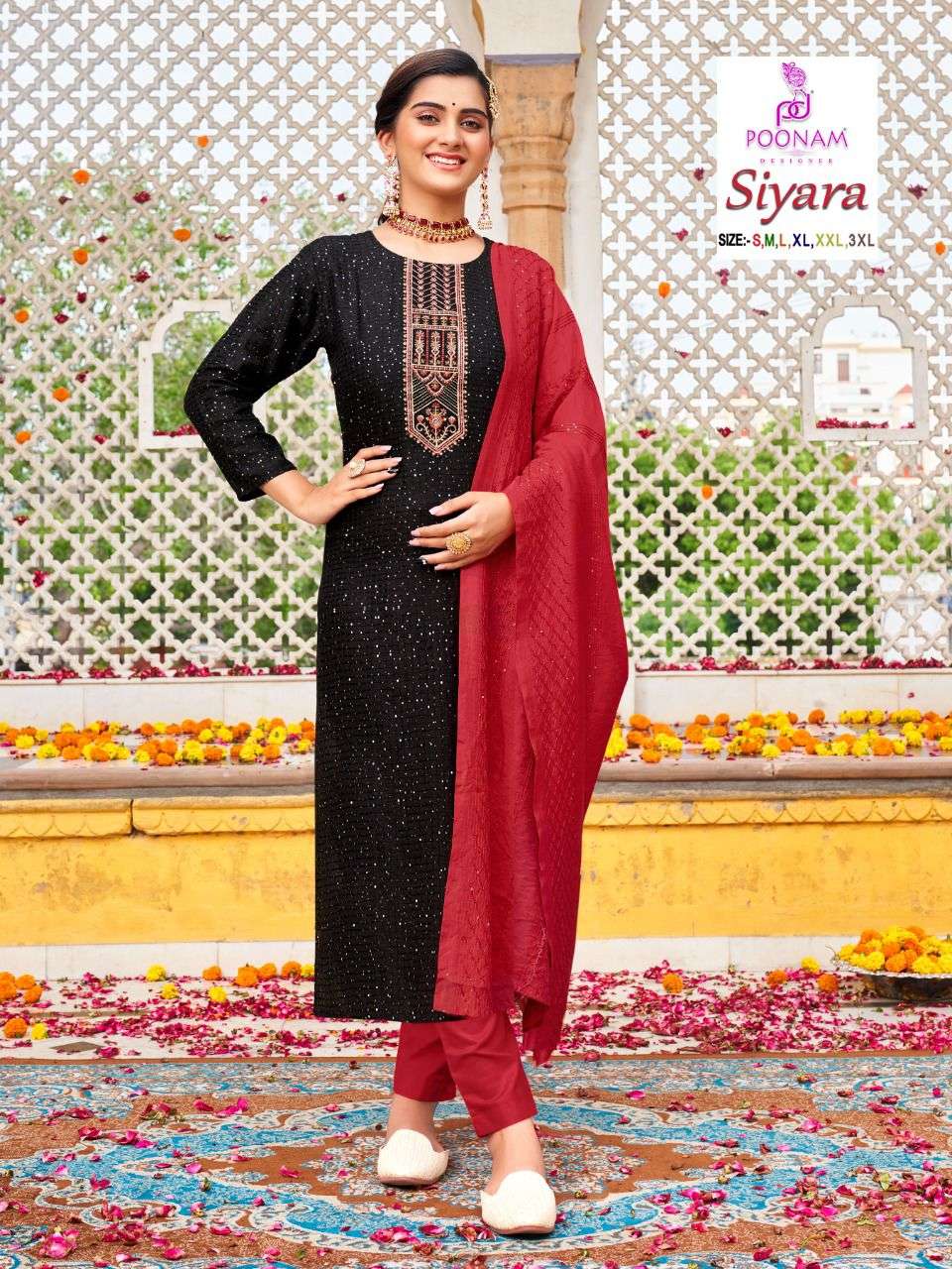 Poonam Present Siyara Heavy  Kurti Pant With Duptta Embroidery Work On Wholesale