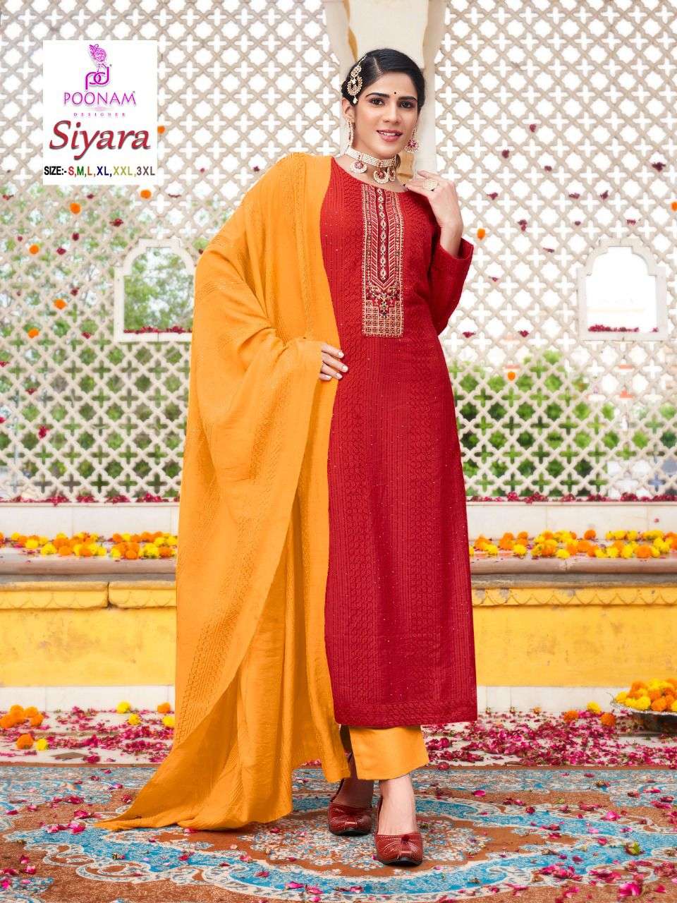 Poonam Present Siyara Heavy  Kurti Pant With Duptta Embroidery Work On Wholesale