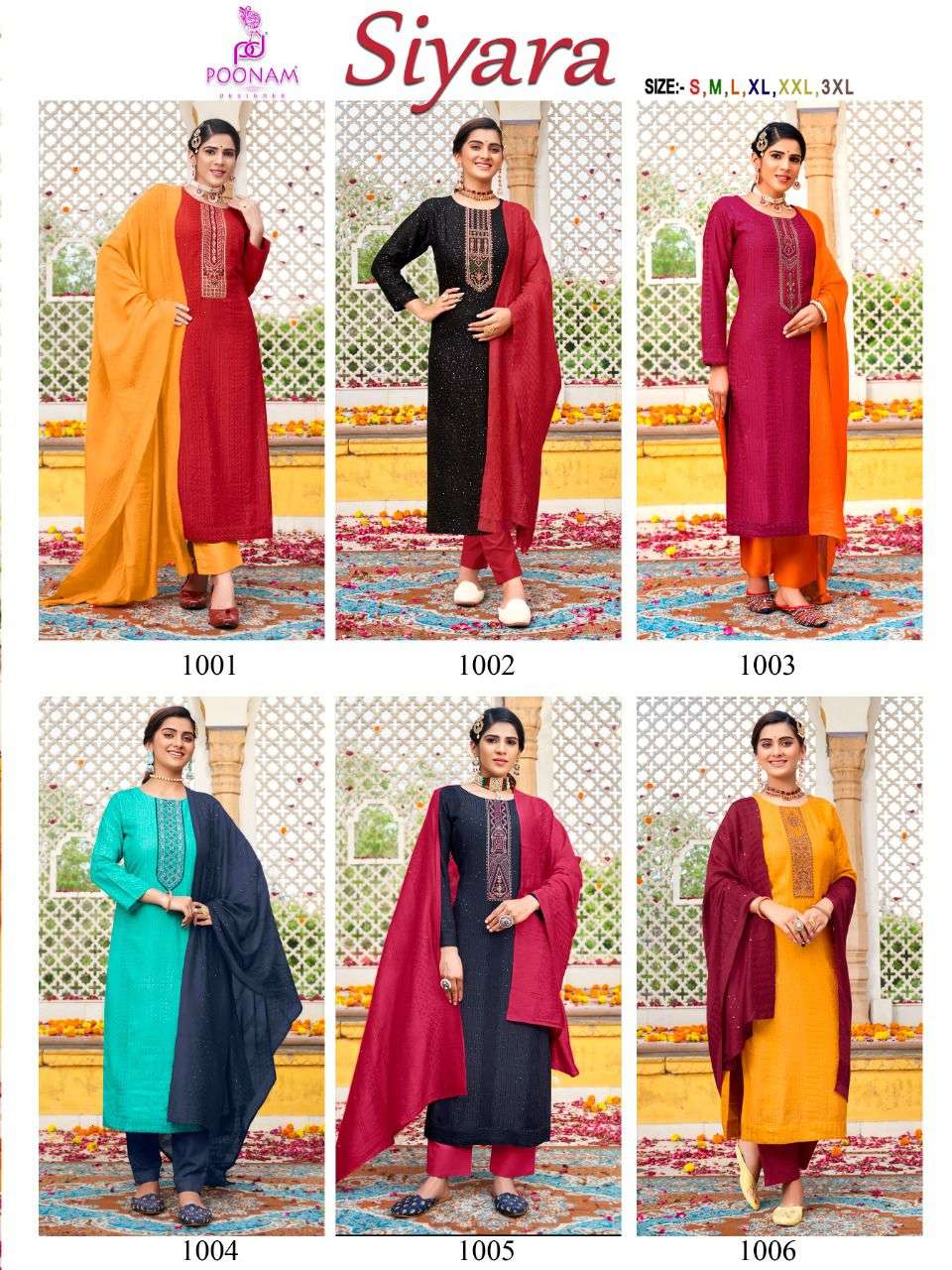 Poonam Present Siyara Heavy  Kurti Pant With Duptta Embroidery Work On Wholesale