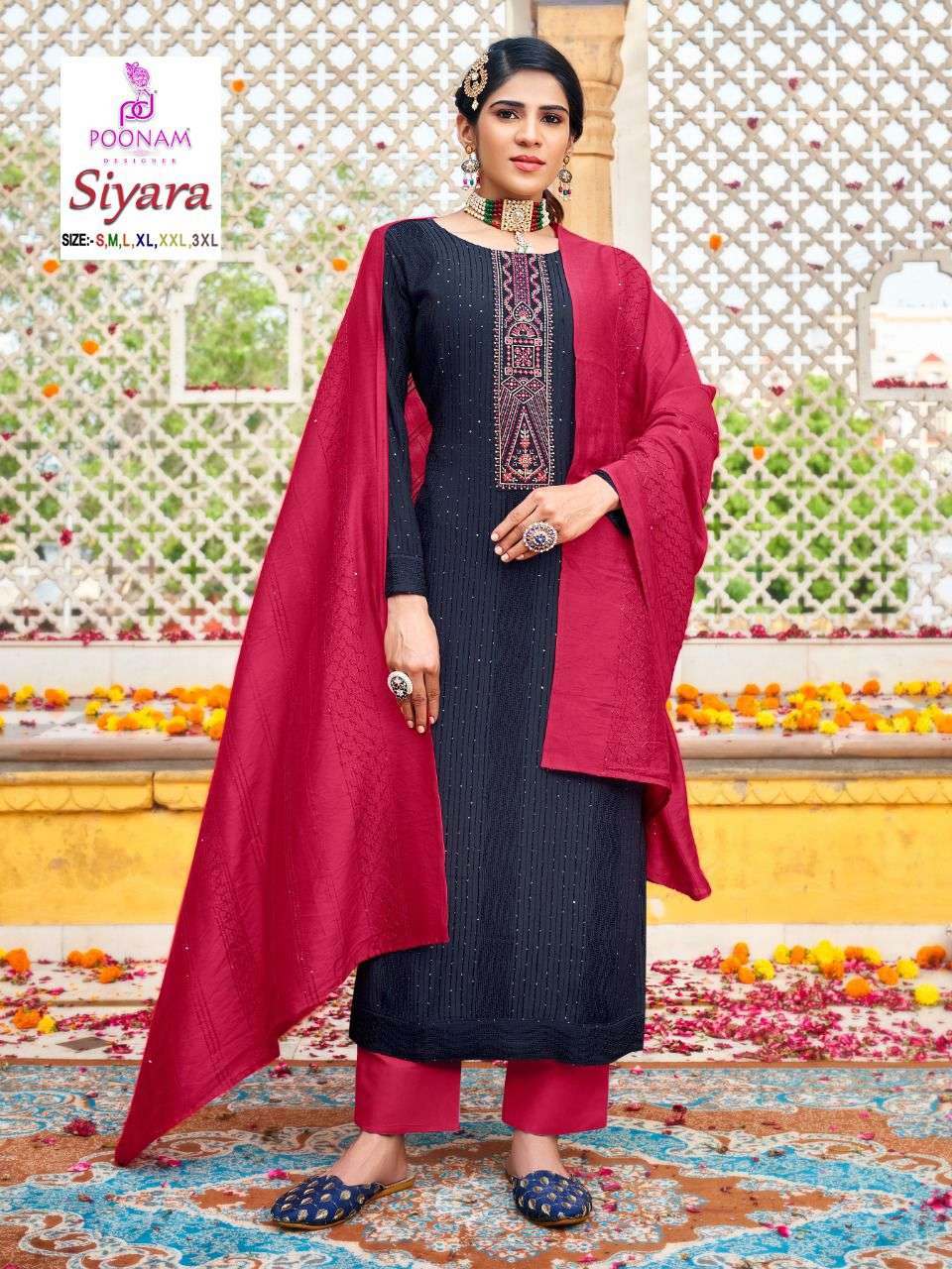Poonam Present Siyara Heavy  Kurti Pant With Duptta Embroidery Work On Wholesale