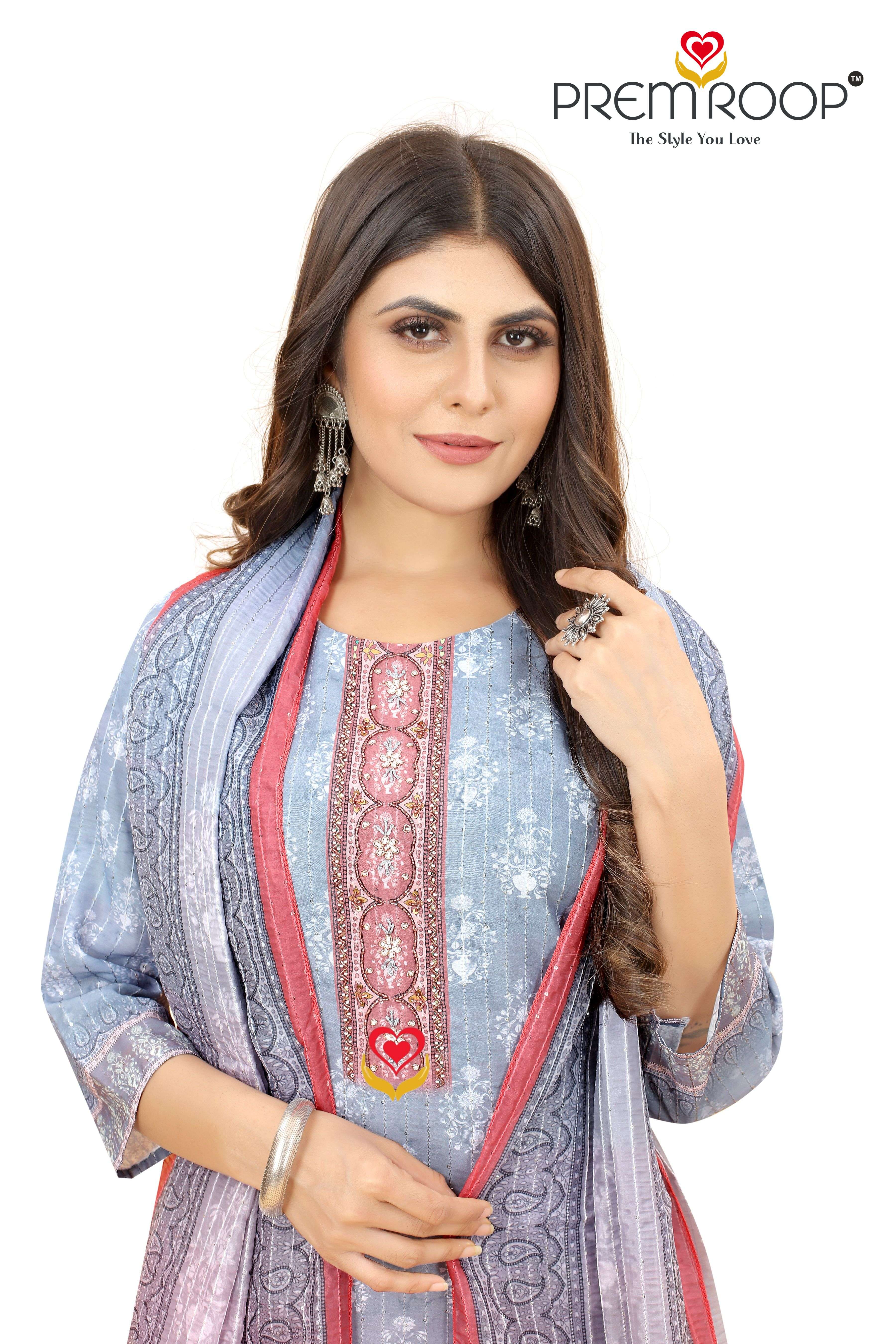 PREMROOP PRESENT HEAVY CHANDERI KURTI PANT DUPATTA 