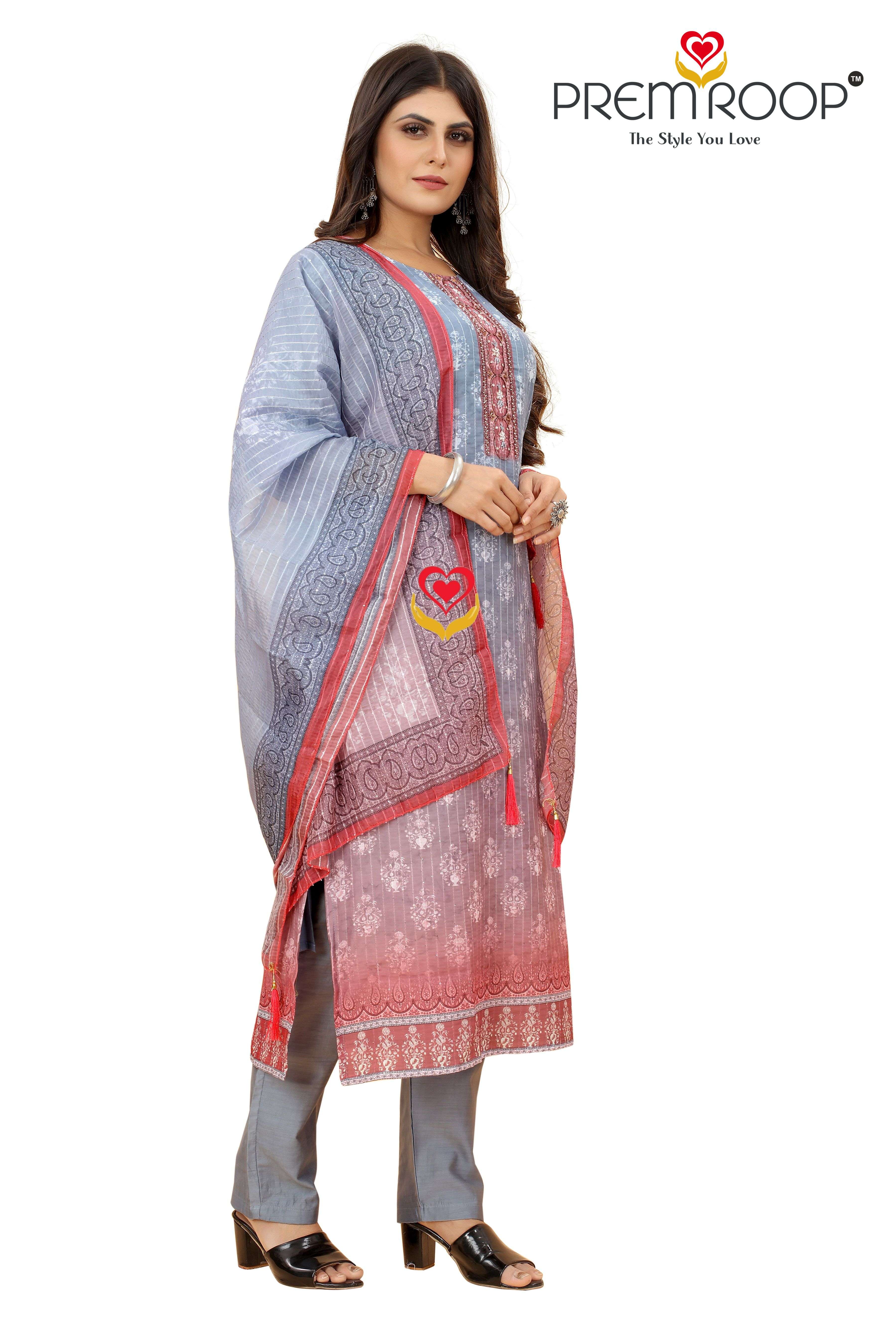 PREMROOP PRESENT HEAVY CHANDERI KURTI PANT DUPATTA 