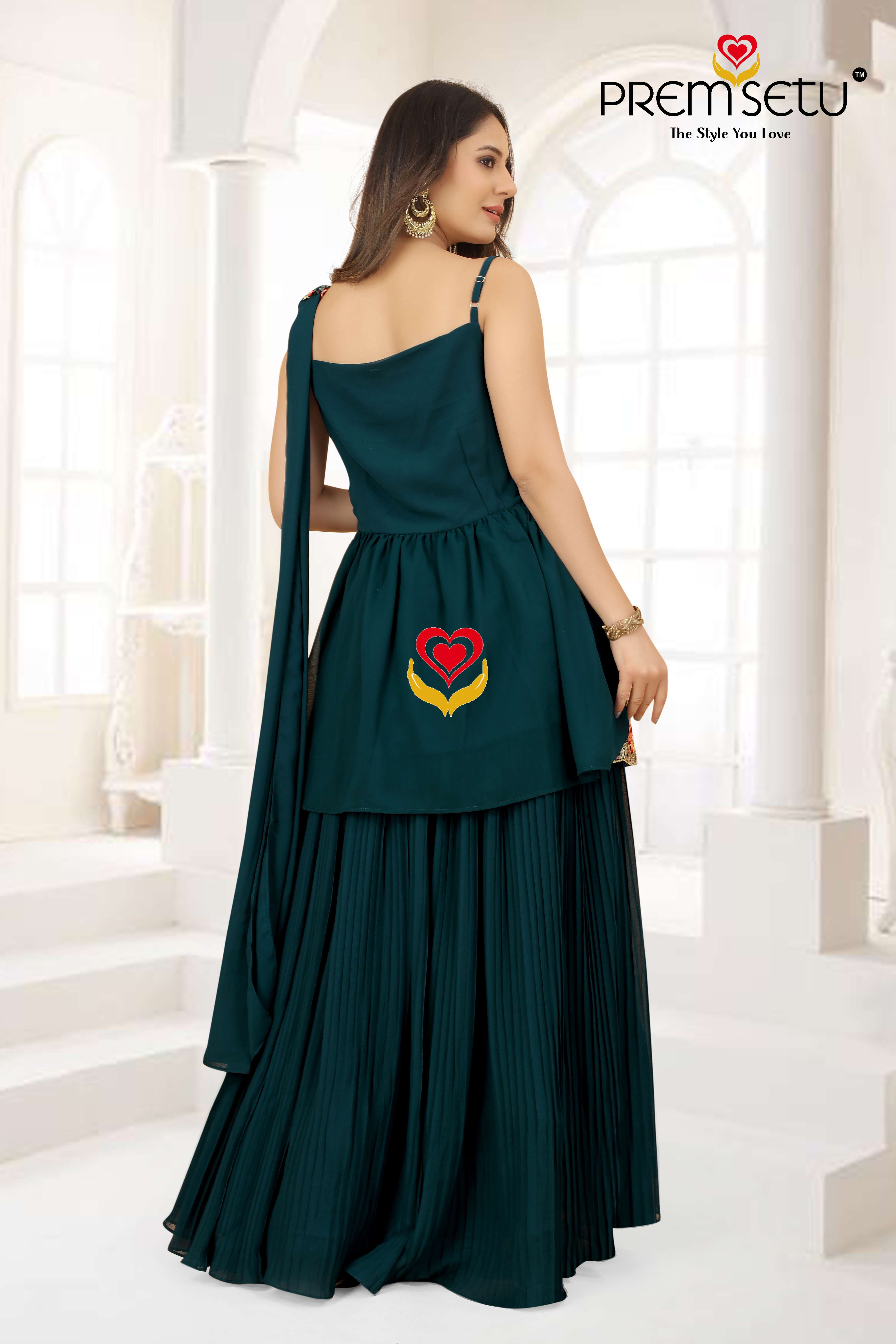 Premsetu Heavy Embroidery work peplum style set with stylish dupatta and plitted skirt wholesale catelogue