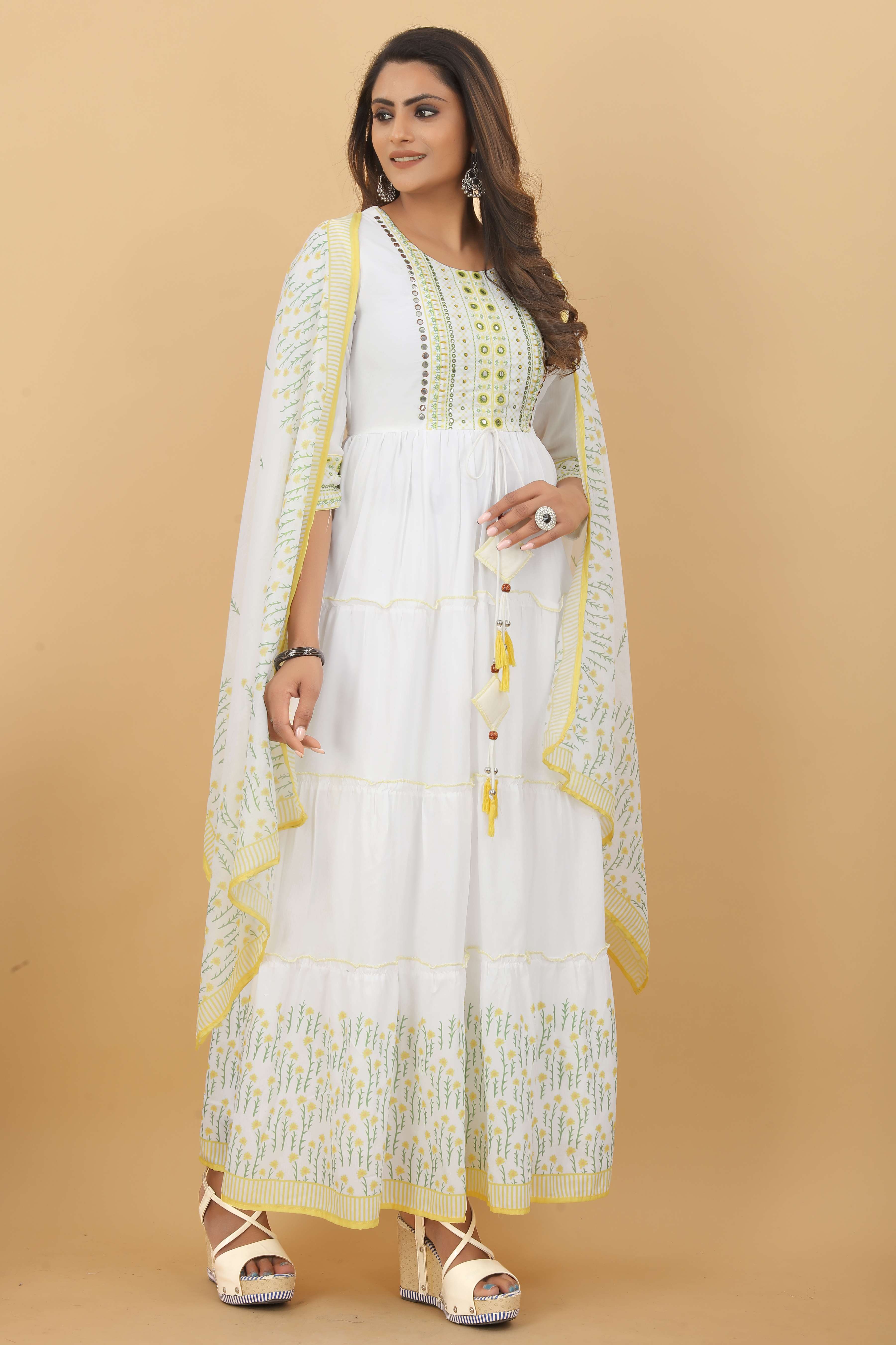 PREMSETU LAUNCHED MEERA GOWN DUPATTA  ON THREE LAYERED STYLE POLY MULL COTTON