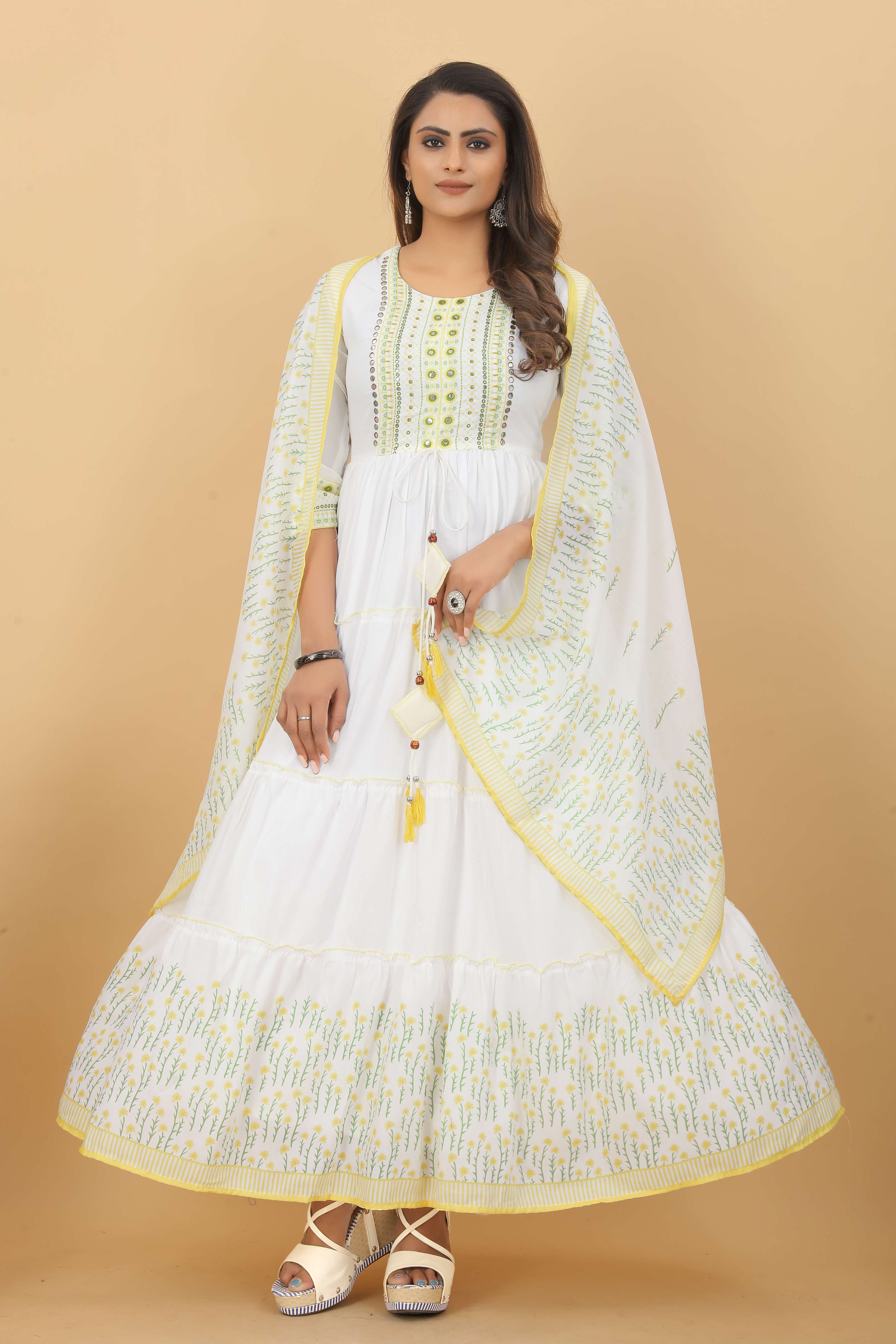 PREMSETU LAUNCHED MEERA GOWN DUPATTA  ON THREE LAYERED STYLE POLY MULL COTTON