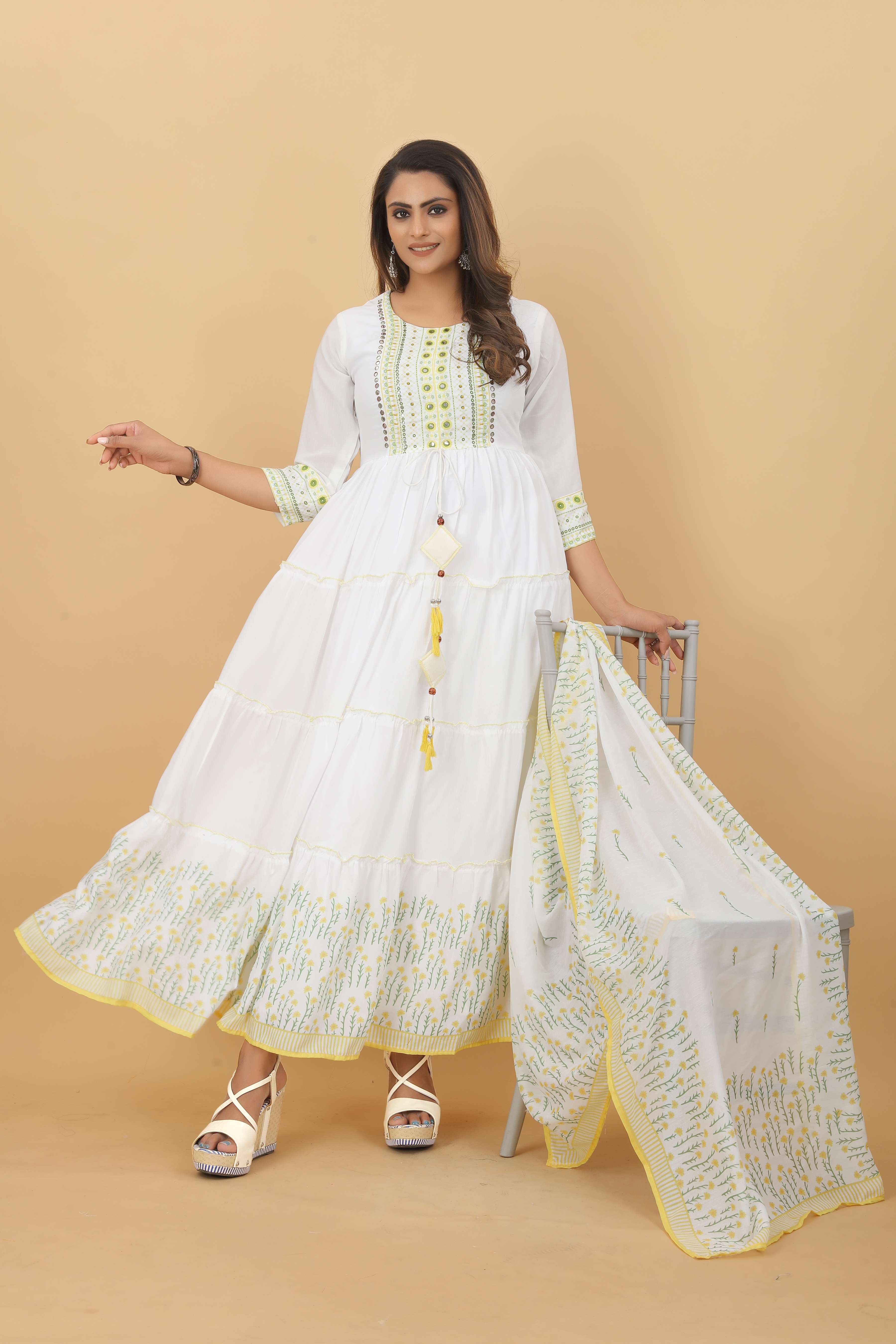 PREMSETU LAUNCHED MEERA GOWN DUPATTA  ON THREE LAYERED STYLE POLY MULL COTTON