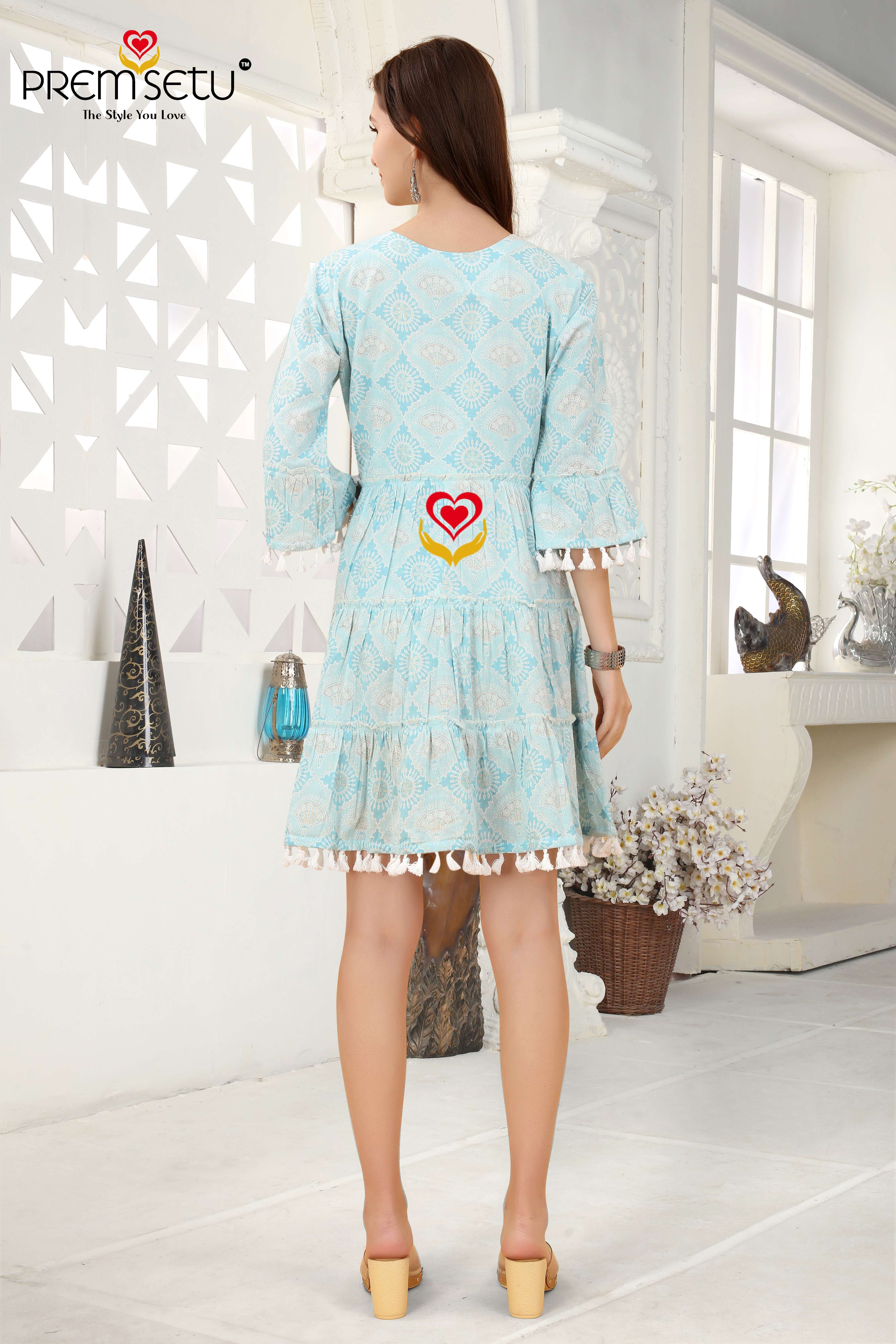 Premsetu mall cotton foil print Tunics with Embroidery work wholesale price wholesale catalog 