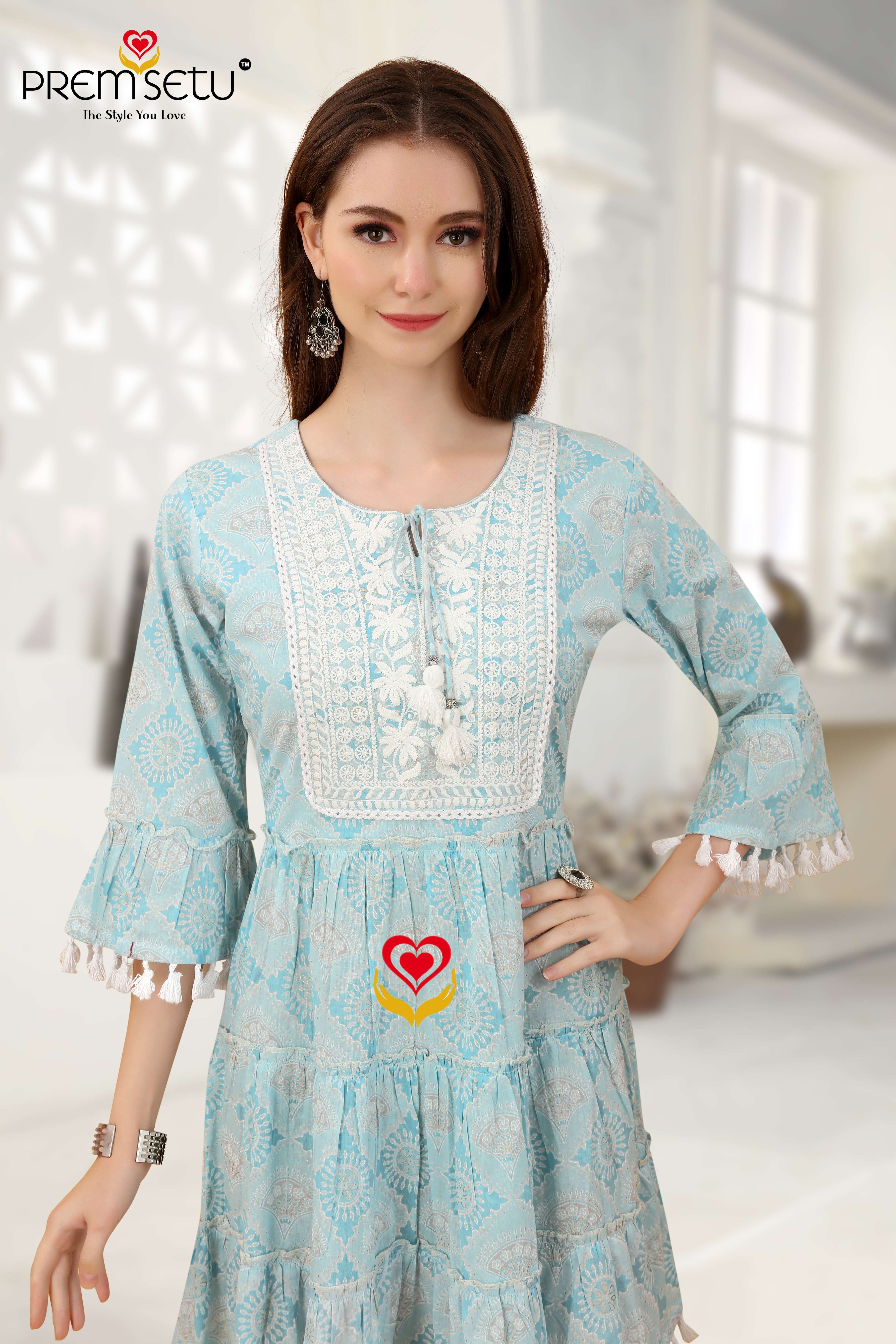 Premsetu mall cotton foil print Tunics with Embroidery work wholesale price wholesale catalog 