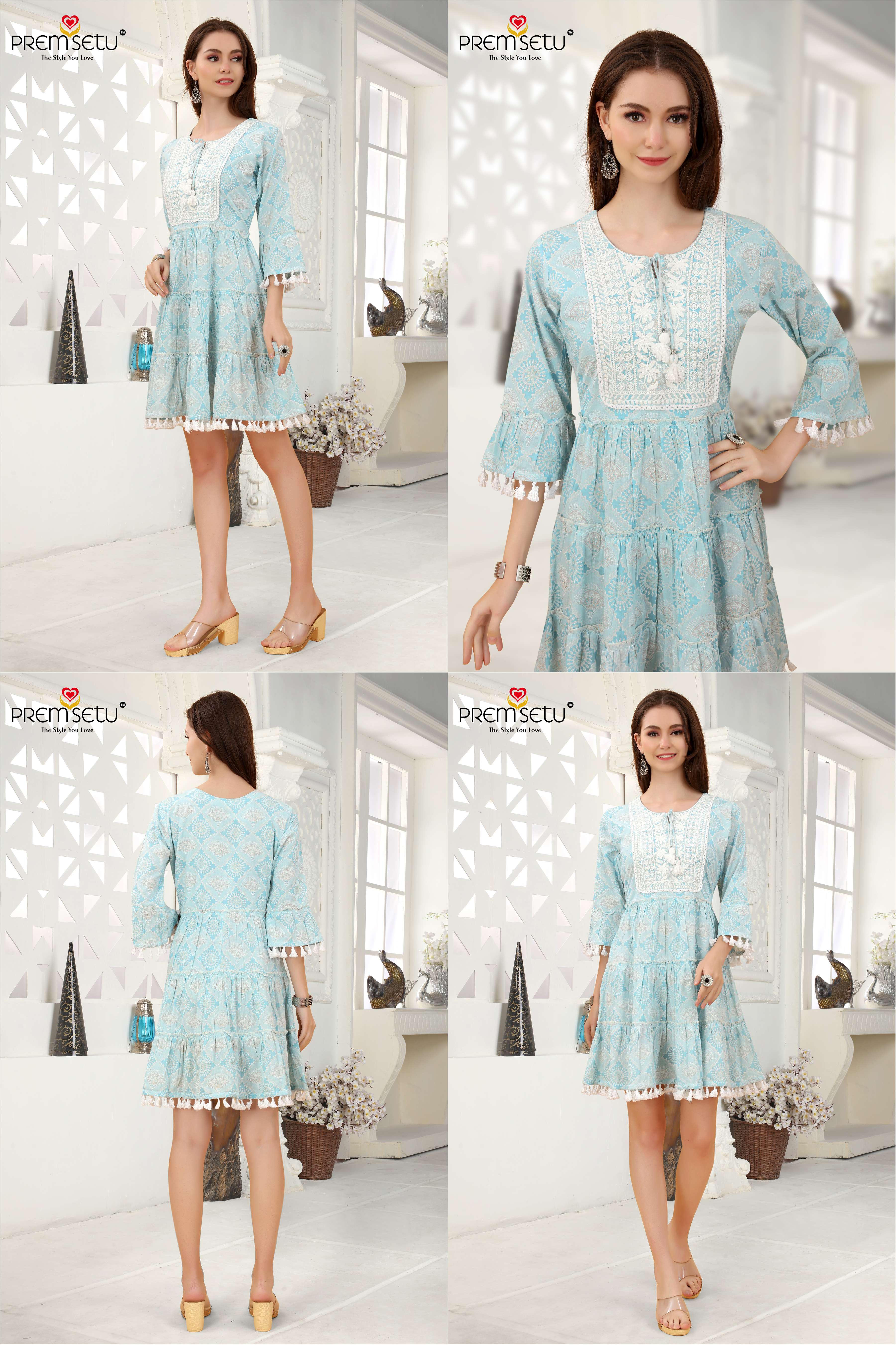 Premsetu mall cotton foil print Tunics with Embroidery work wholesale price wholesale catalog 