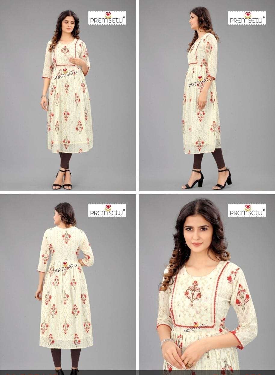 Premsetu Off white Naira Cut Kurtis Size set wholesale price only Wholesale Catalog