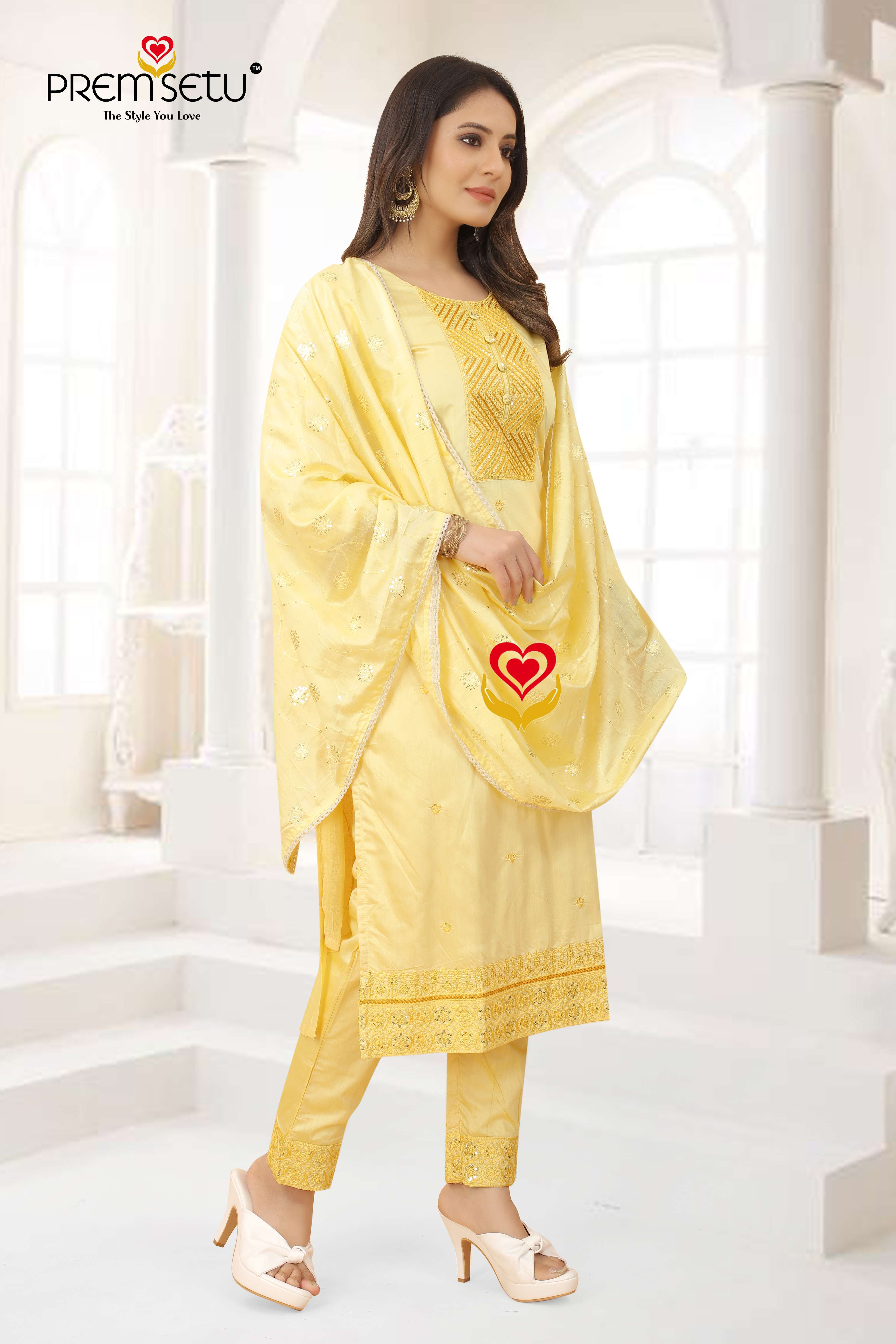 PREMSETU PRESENT HEAVY CHANDERI KURTI PENT WITH DUPATTA ON WHOLESALE PRICE 