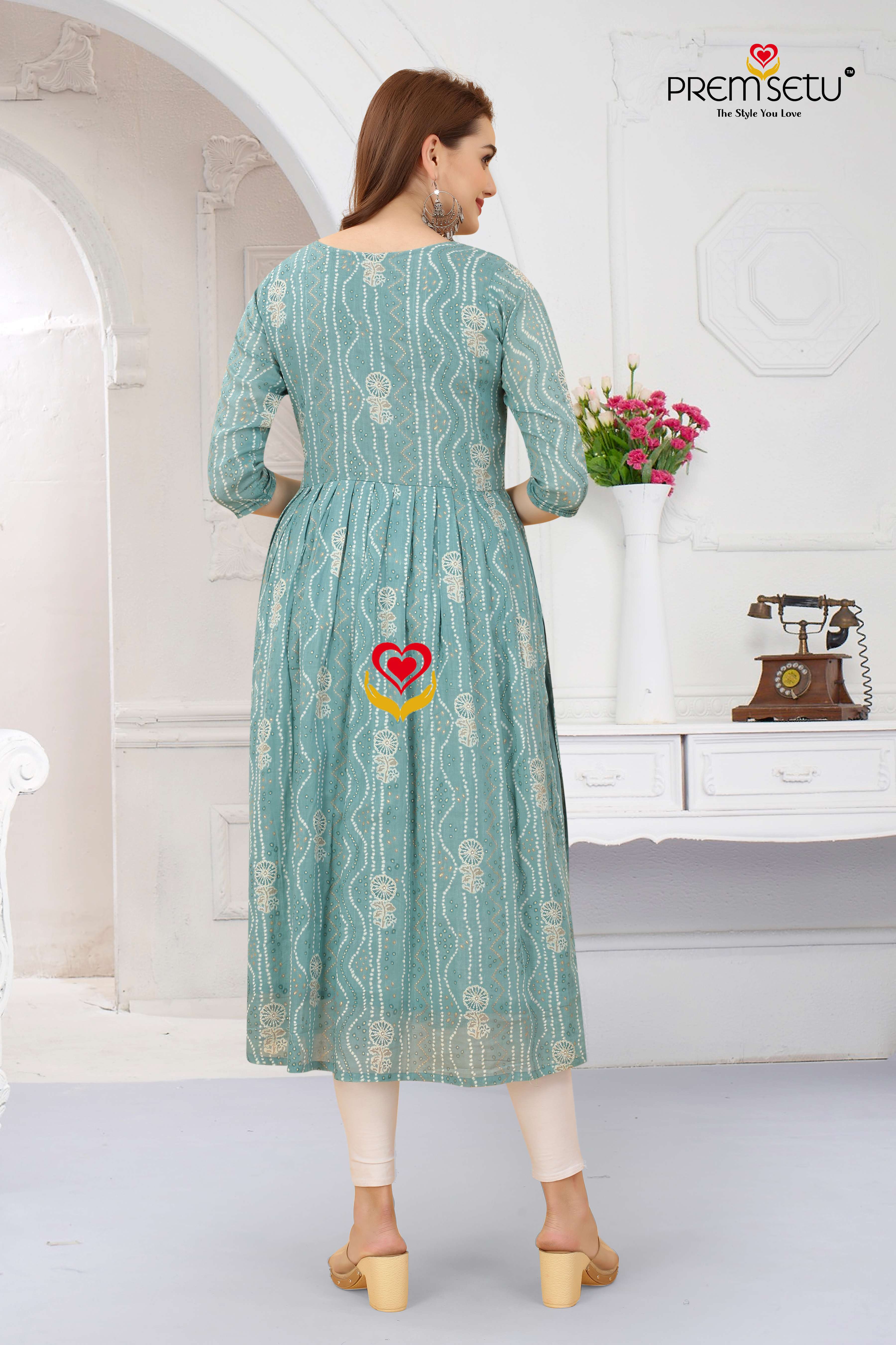  Premsetu Present Khatli Work Light Blue Naira Cut Kurtis Wholesale At Wholesale Catalog  