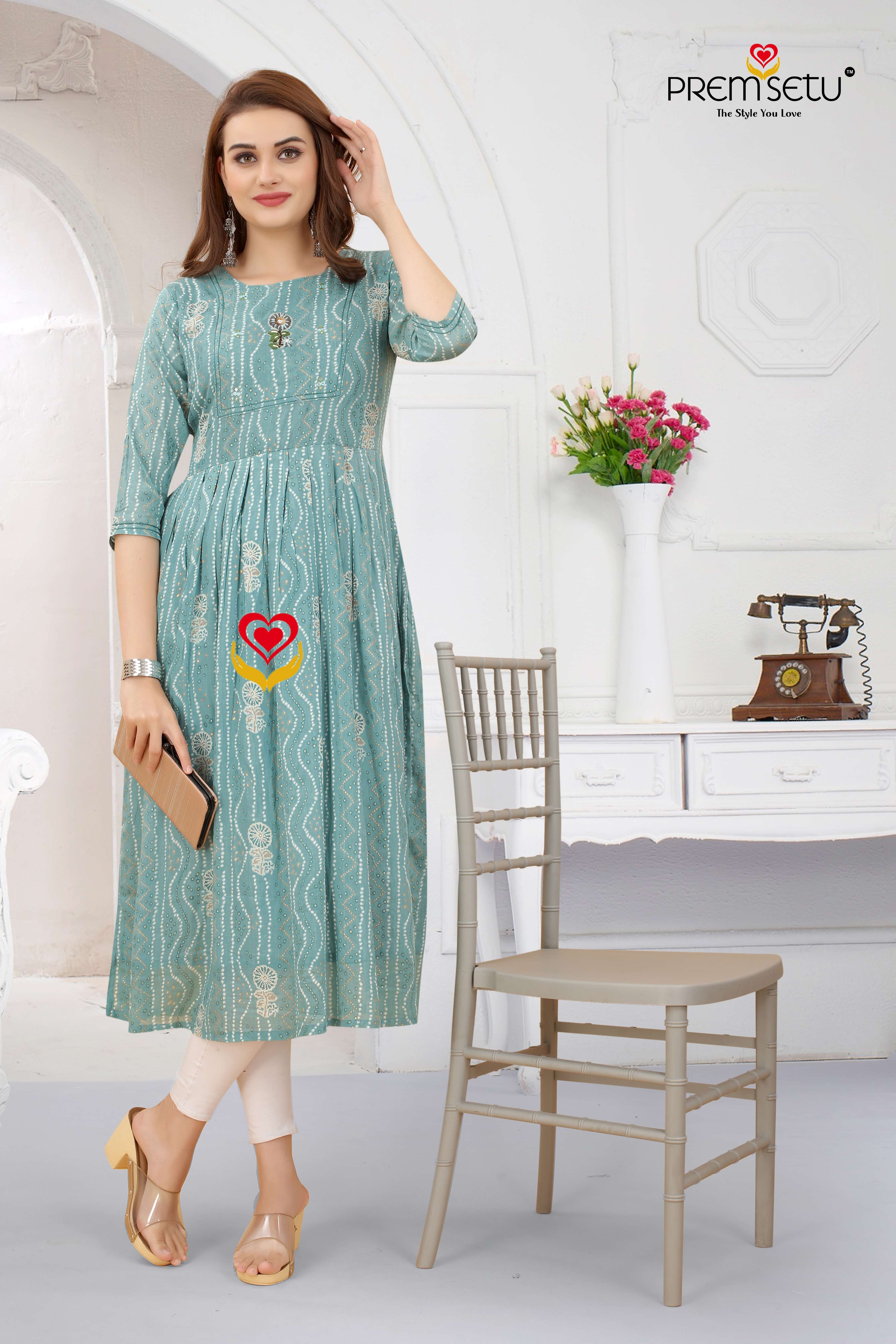  Premsetu Present Khatli Work Light Blue Naira Cut Kurtis Wholesale At Wholesale Catalog  