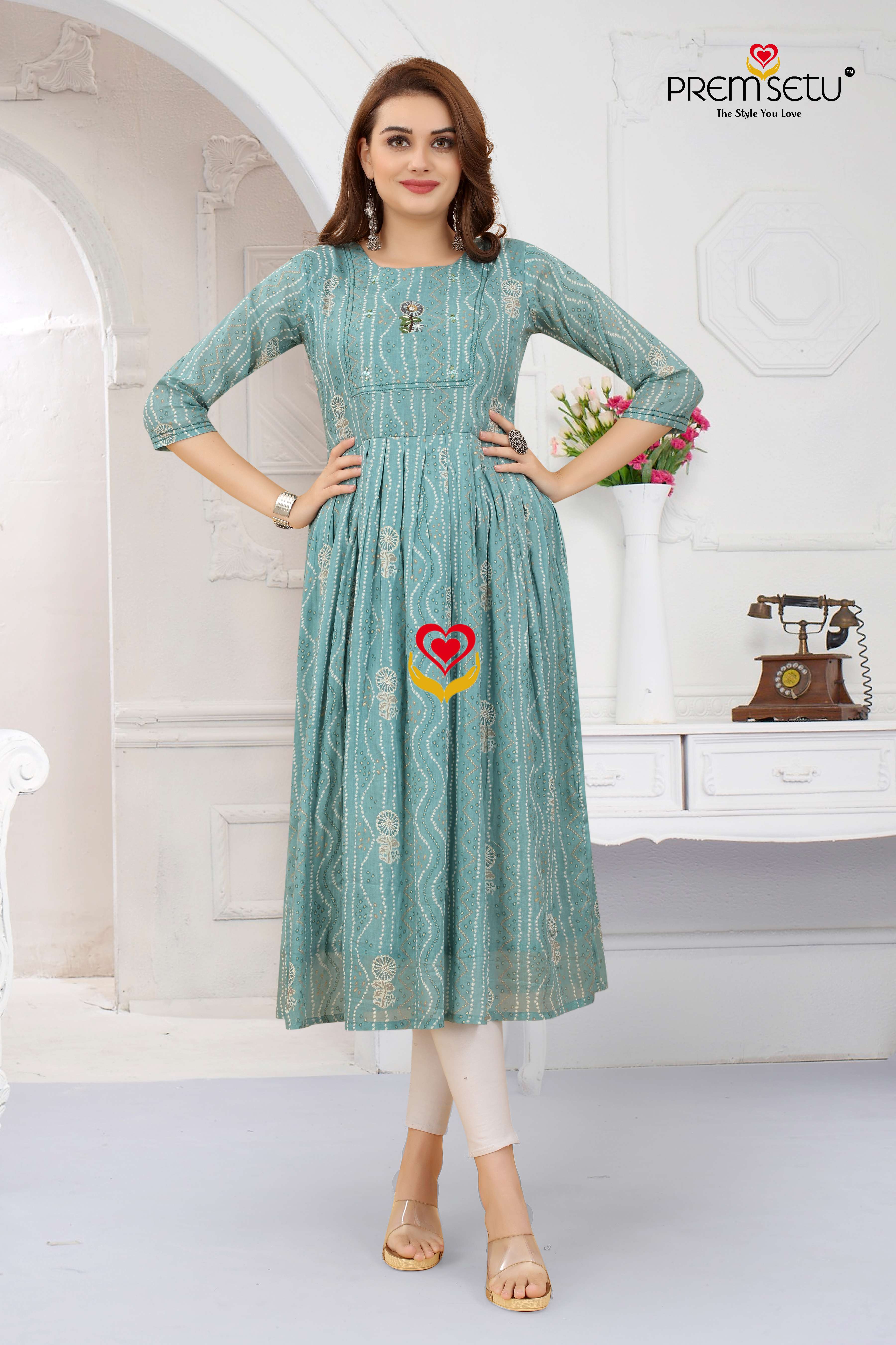  Premsetu Present Khatli Work Light Blue Naira Cut Kurtis Wholesale At Wholesale Catalog  