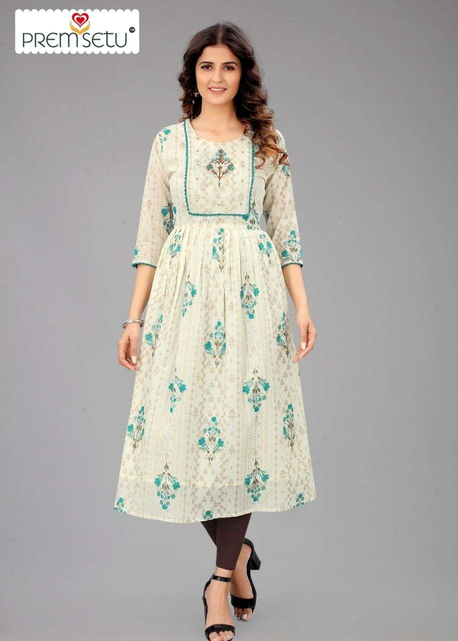 PREMSETU PRESENT RAMA BLUE NAIRA CUT KURTIS SIZE SET ON WHOLESALE PRICE 