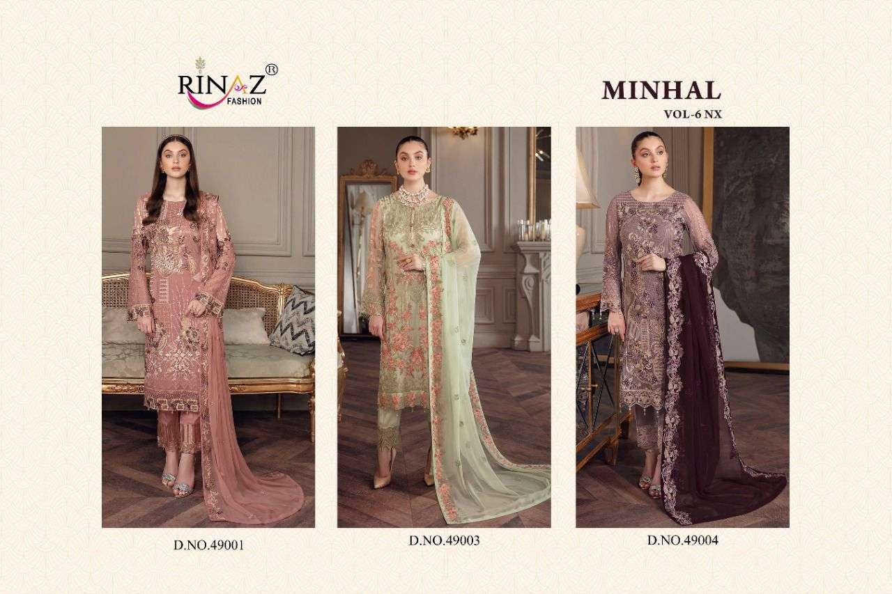 RINAZ FASHION LAUNCHED  MINHAL VOL 6  ON FAUX GEORGETT WITH NAZMEEN EMBROIDERY DUPATTA