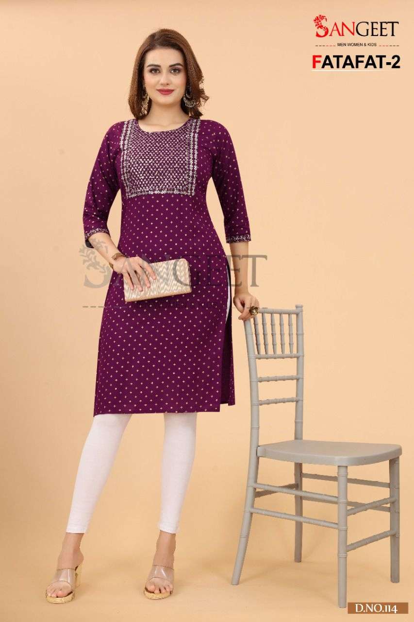 Sangeet Brand Launched Fatafat-2 Casual Kurtis Provide by Wholesale Catalog