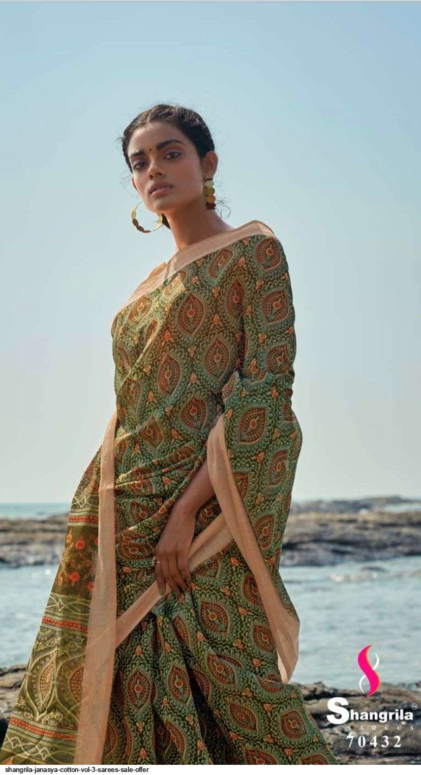 Shangrila Present Fancy Pure Cotton silk Printed Saree With Heavy zari broad Border and blouse On Wholesale