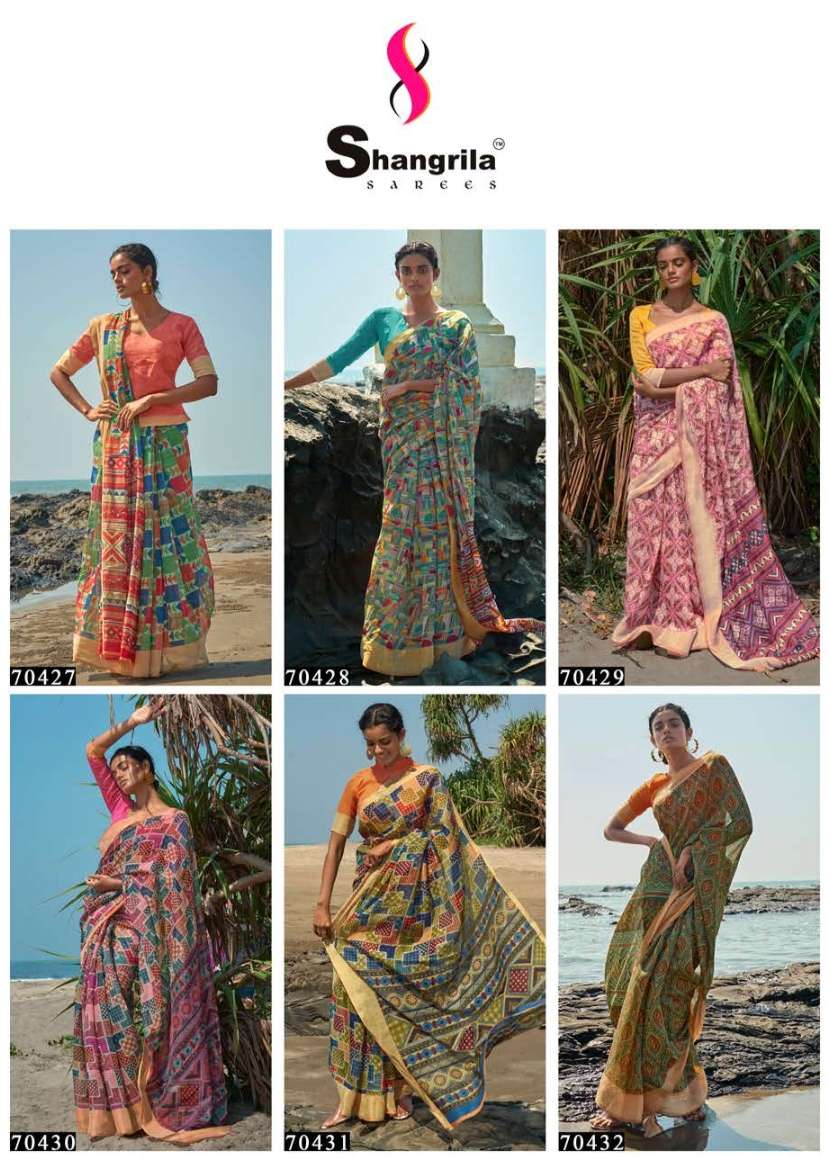 Shangrila Present Fancy Pure Cotton silk Printed Saree With Heavy zari broad Border and blouse On Wholesale